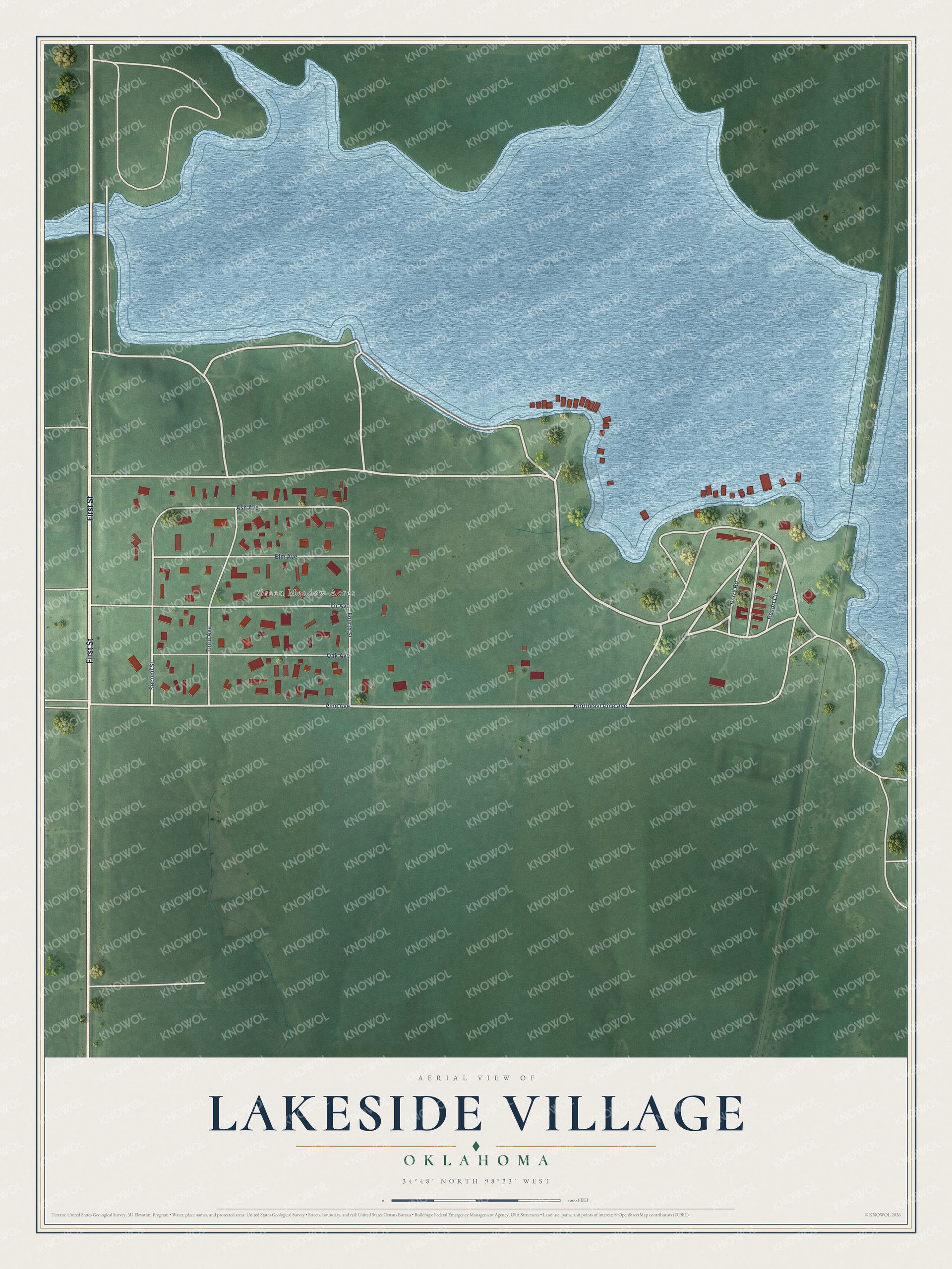 Watermarked full-map preview of Lakeside Village, Oklahoma