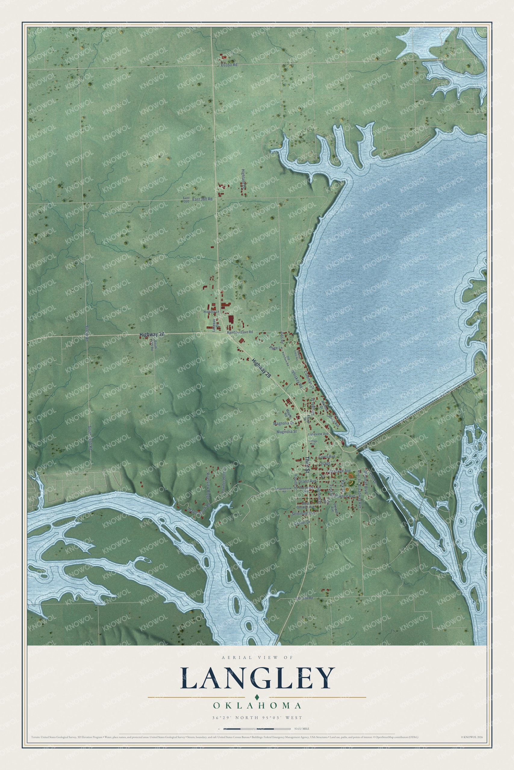 Watermarked full-map preview of Langley, Oklahoma
