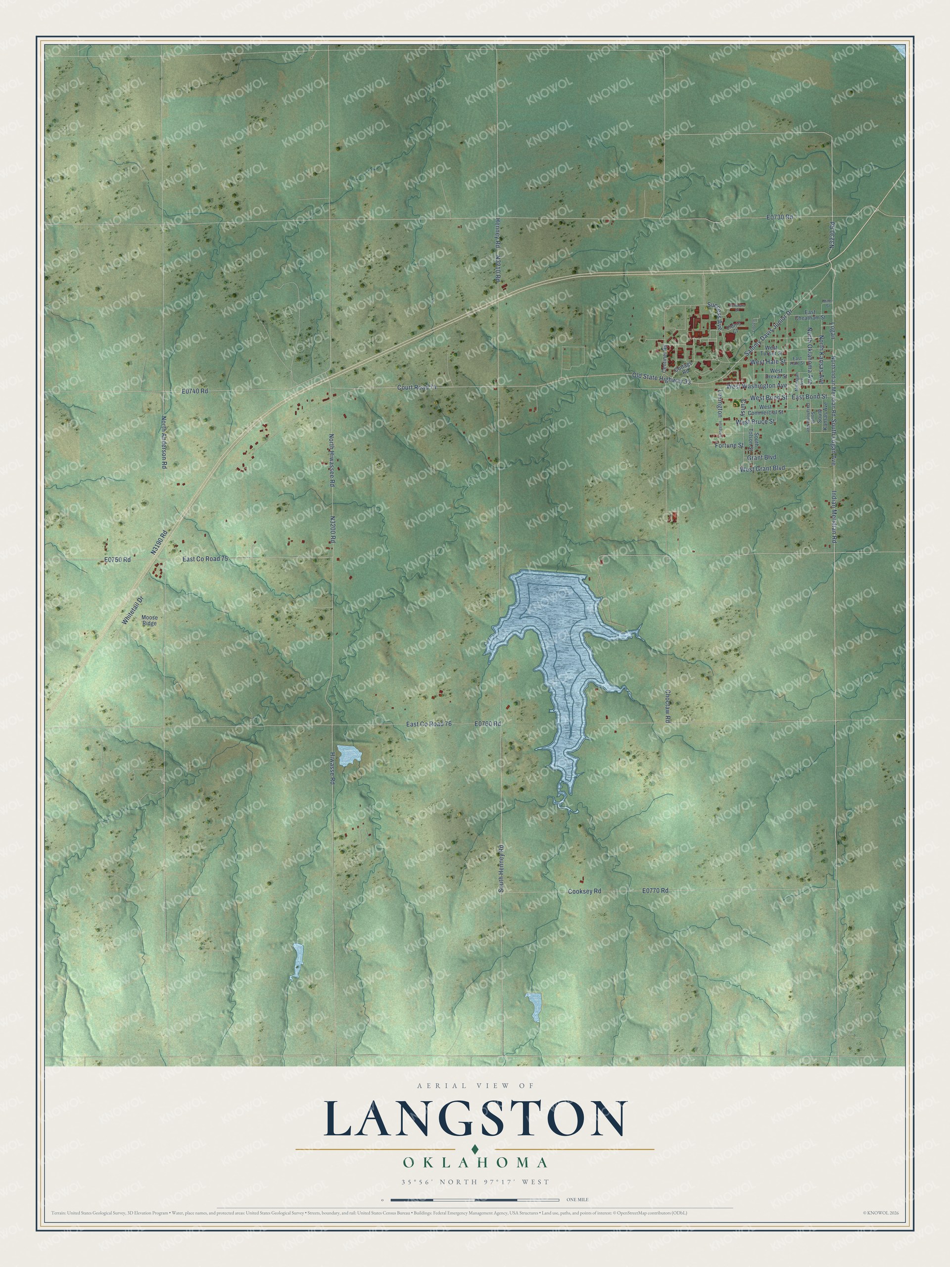 Watermarked full-map preview of Langston, Oklahoma