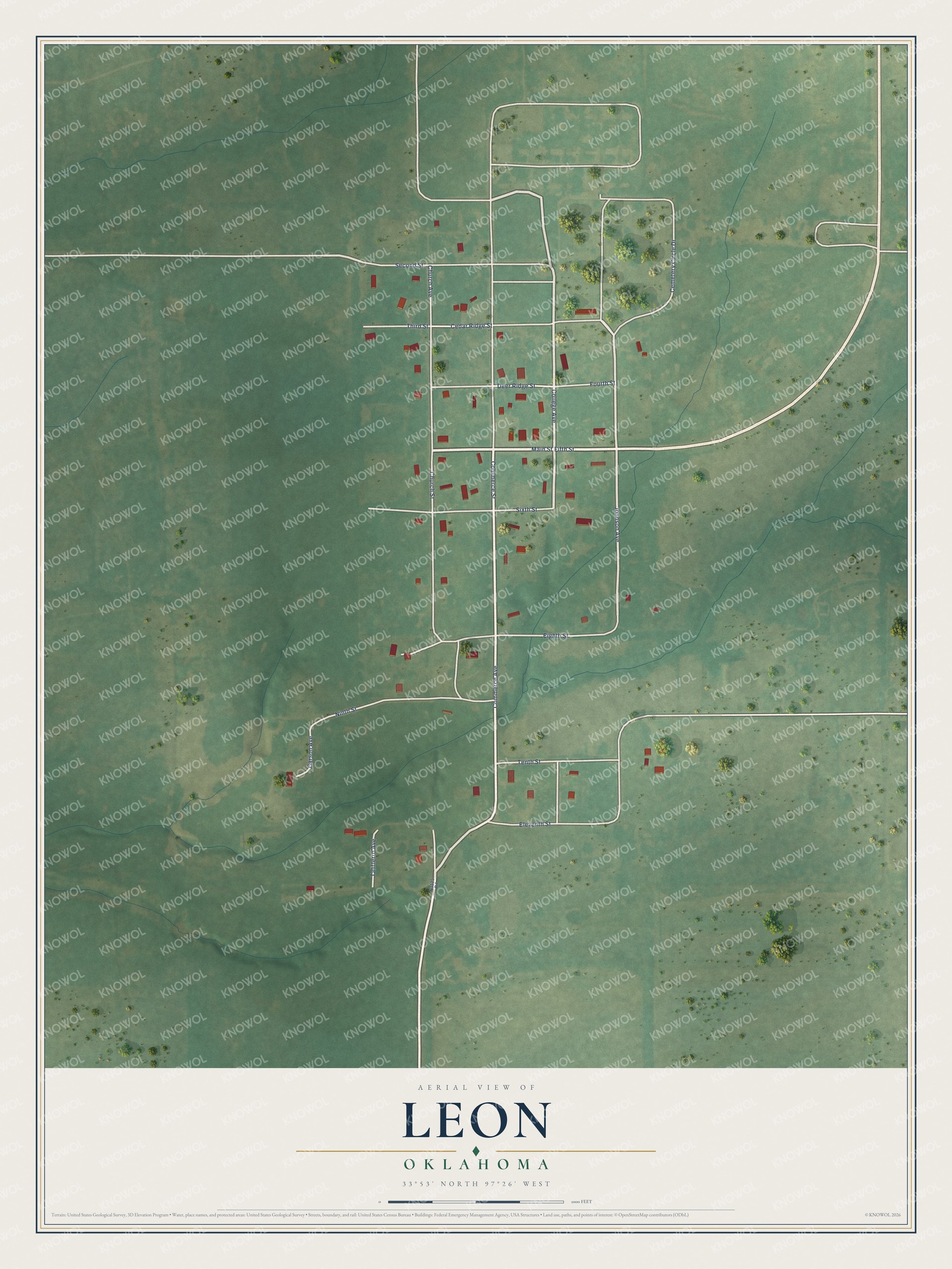 Watermarked full-map preview of Leon, Oklahoma