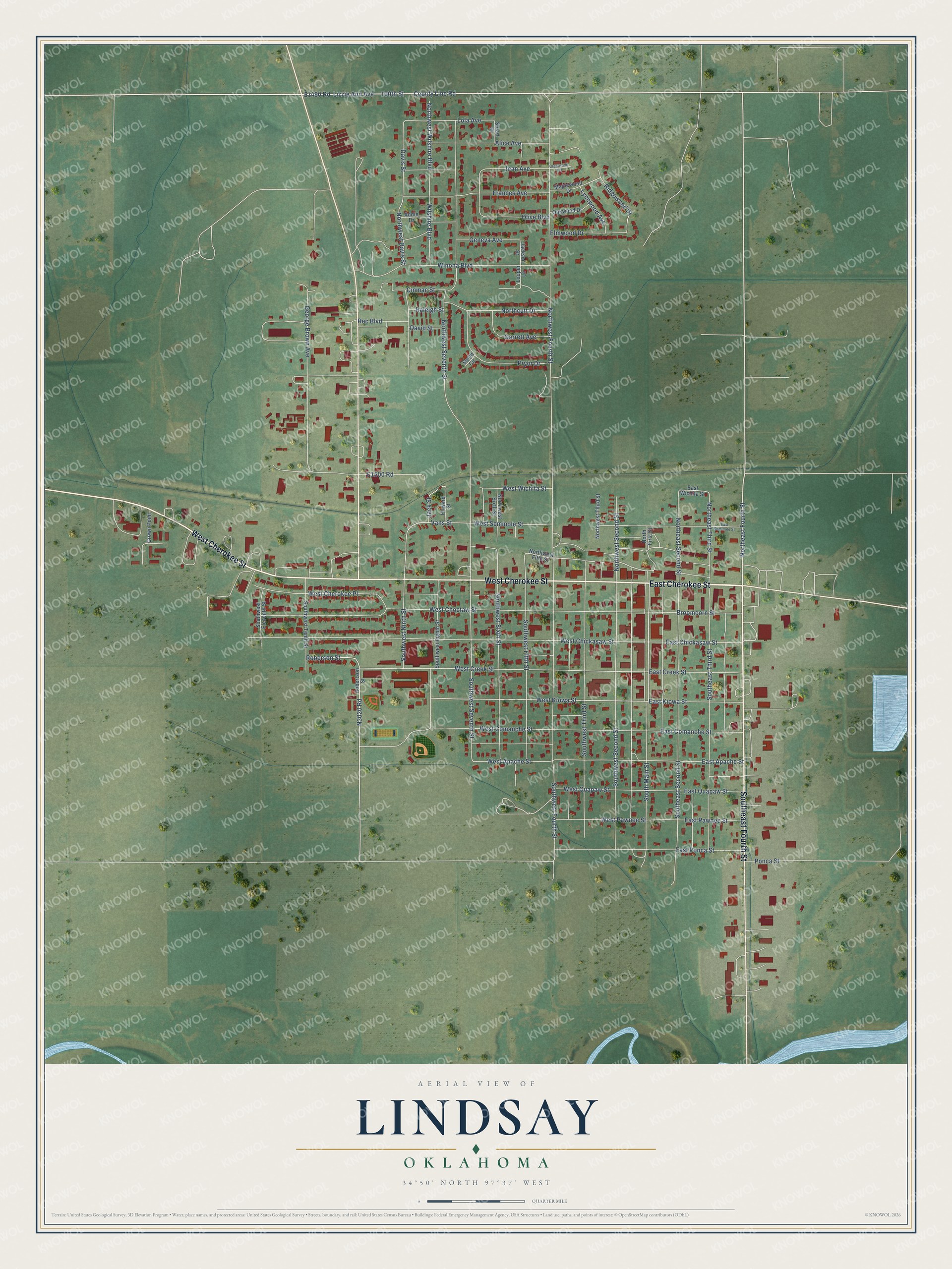 Watermarked full-map preview of Lindsay, Oklahoma