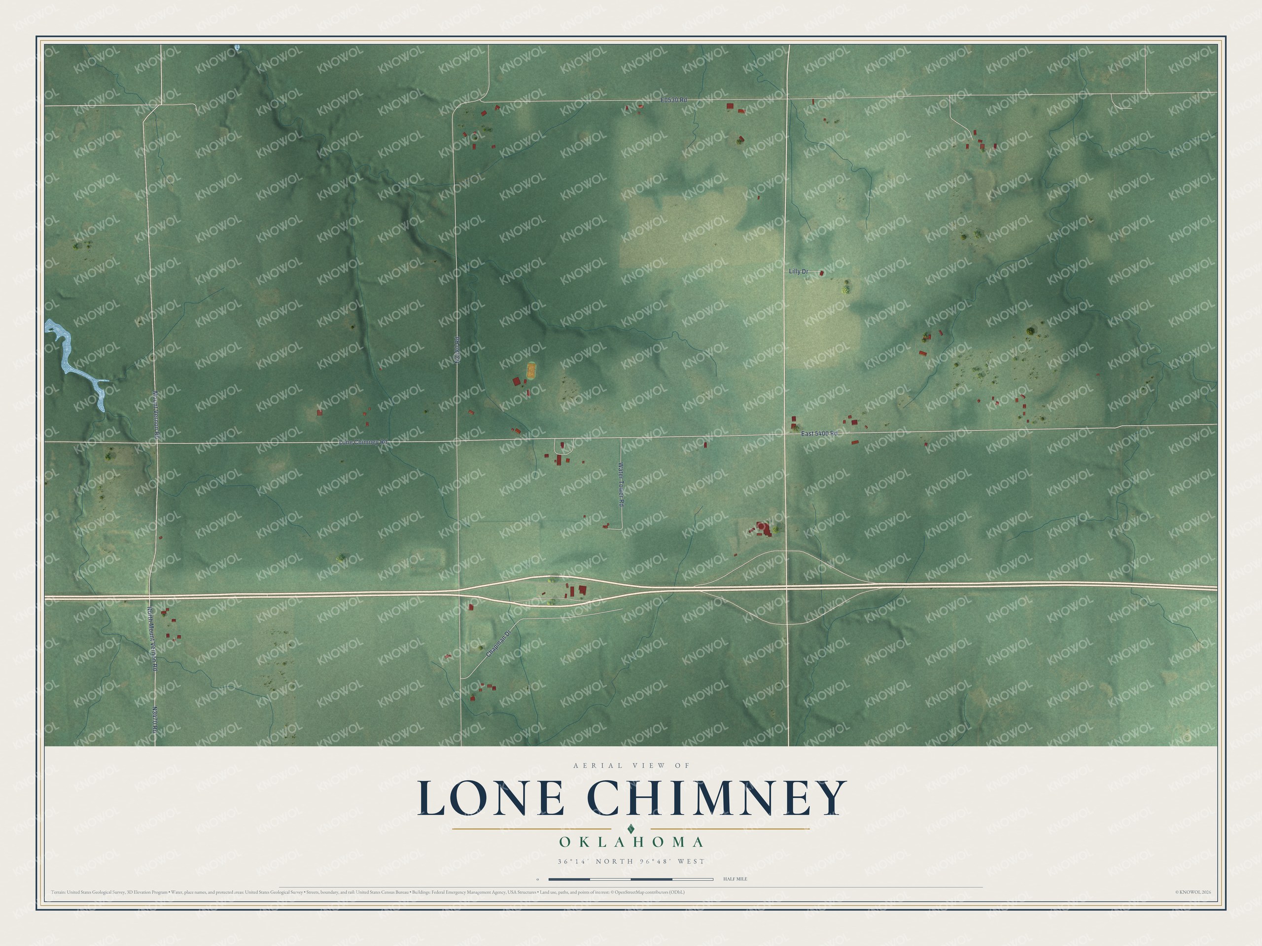 Watermarked full-map preview of Lone Chimney, Oklahoma