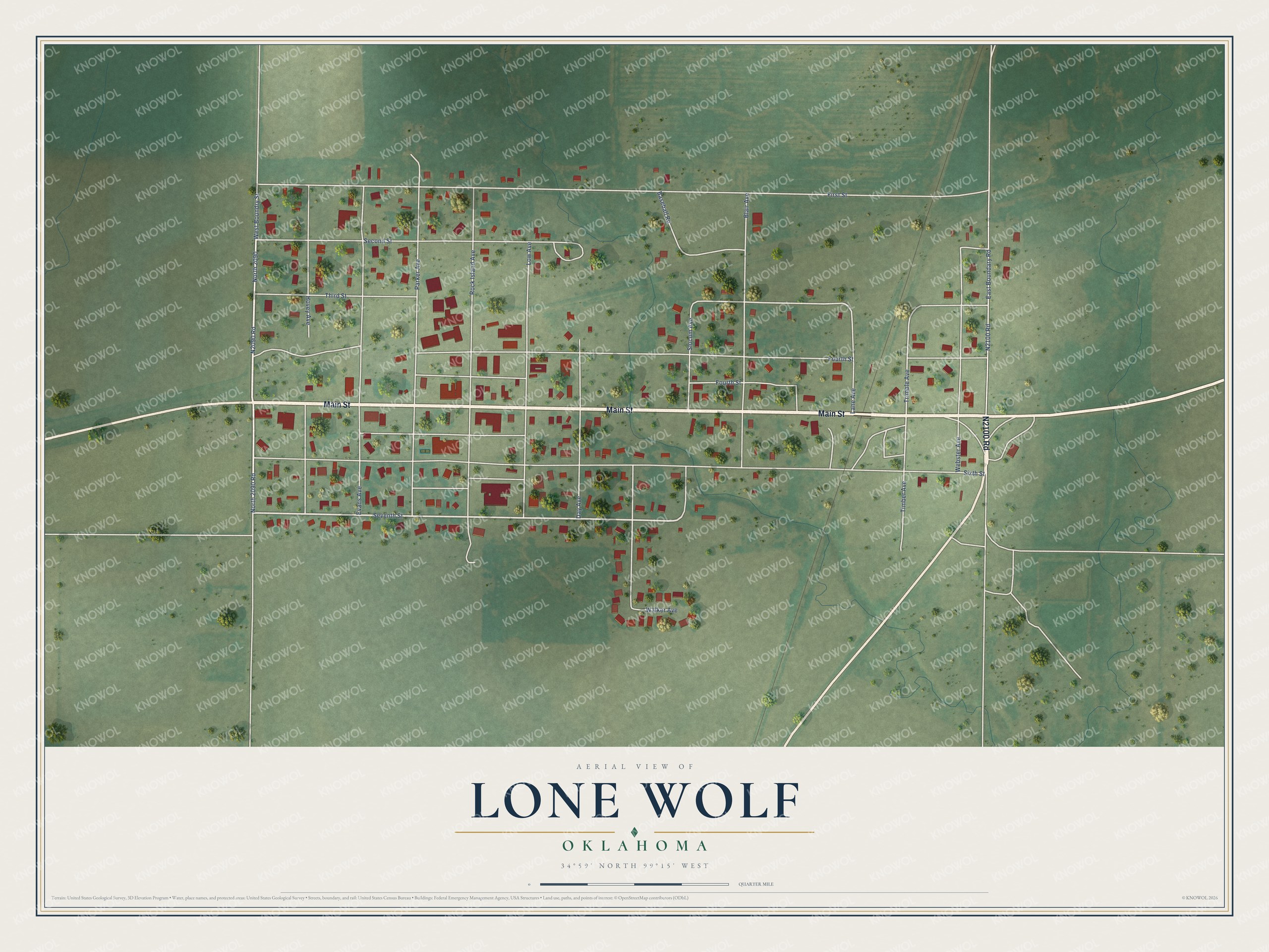 Watermarked full-map preview of Lone Wolf, Oklahoma
