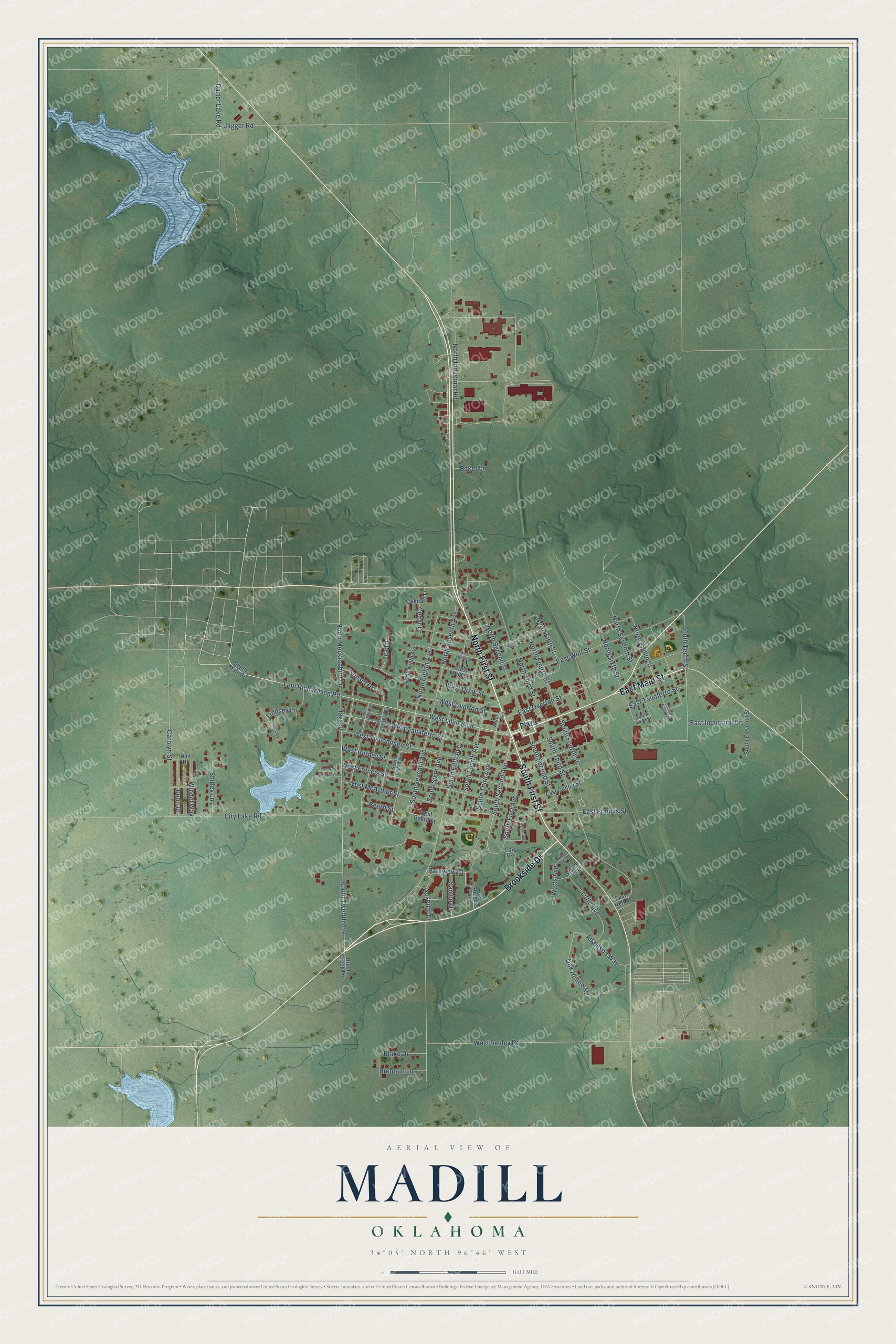 Watermarked full-map preview of Madill, Oklahoma