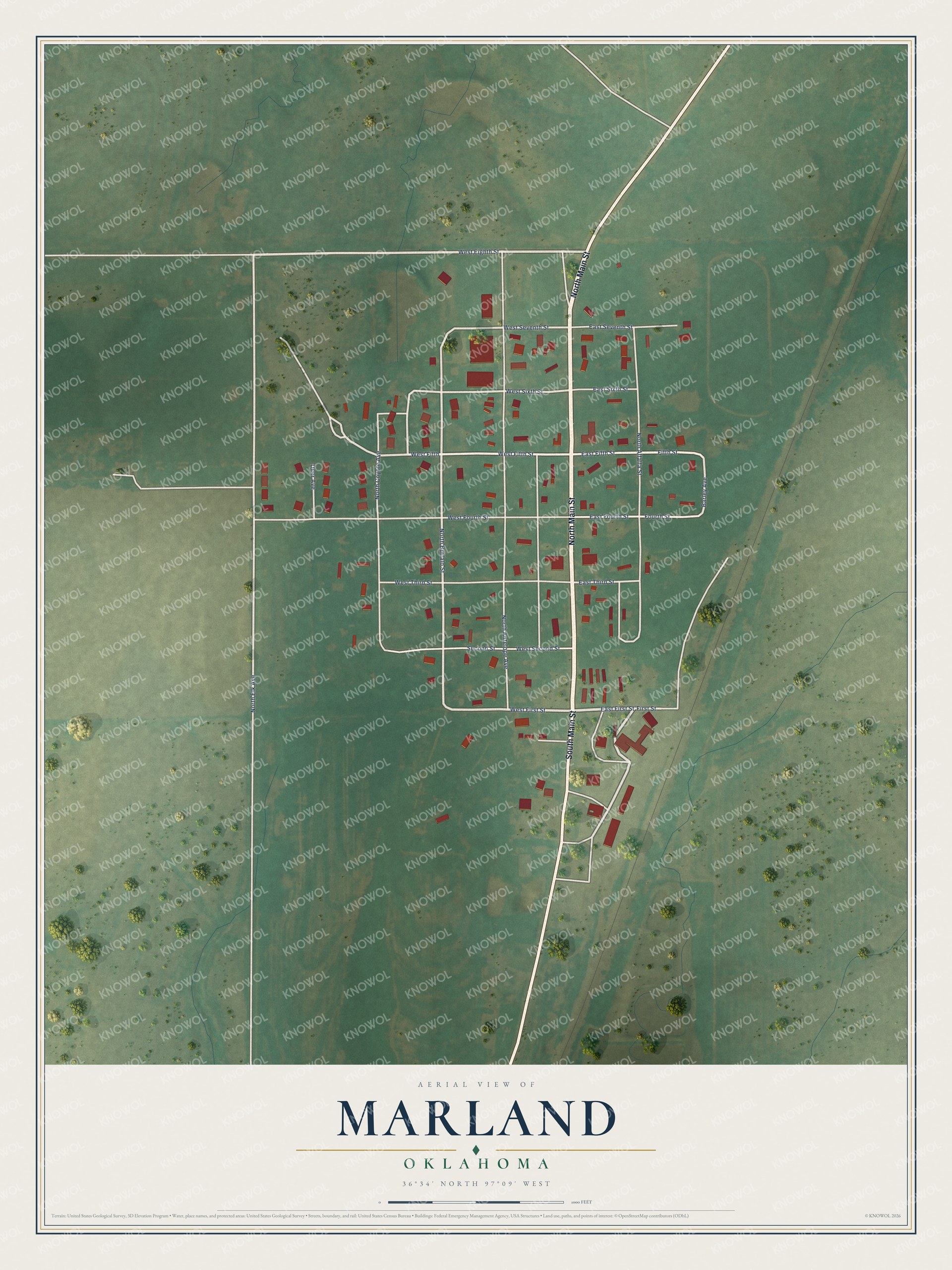 Watermarked full-map preview of Marland, Oklahoma