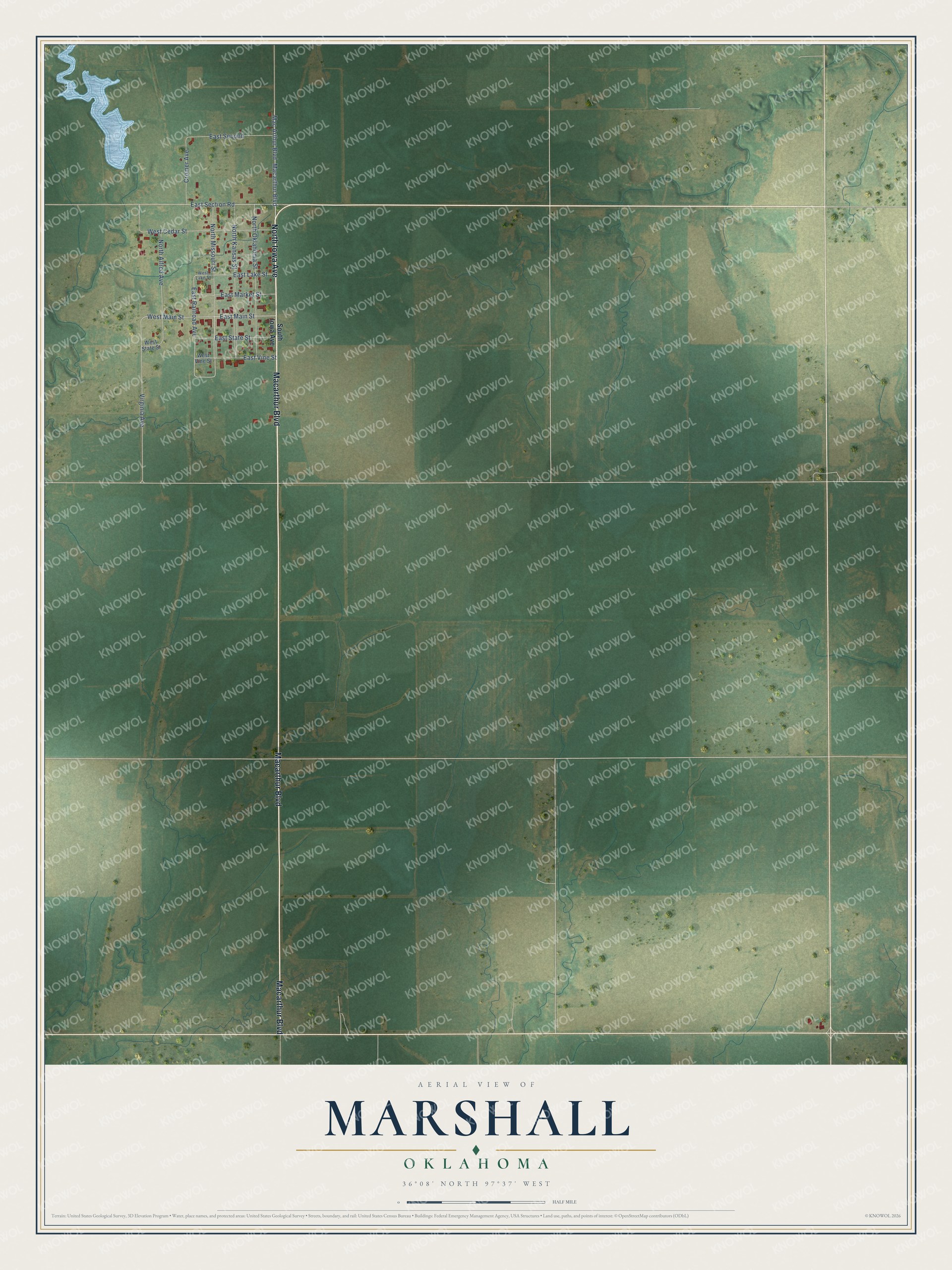 Watermarked full-map preview of Marshall, Oklahoma