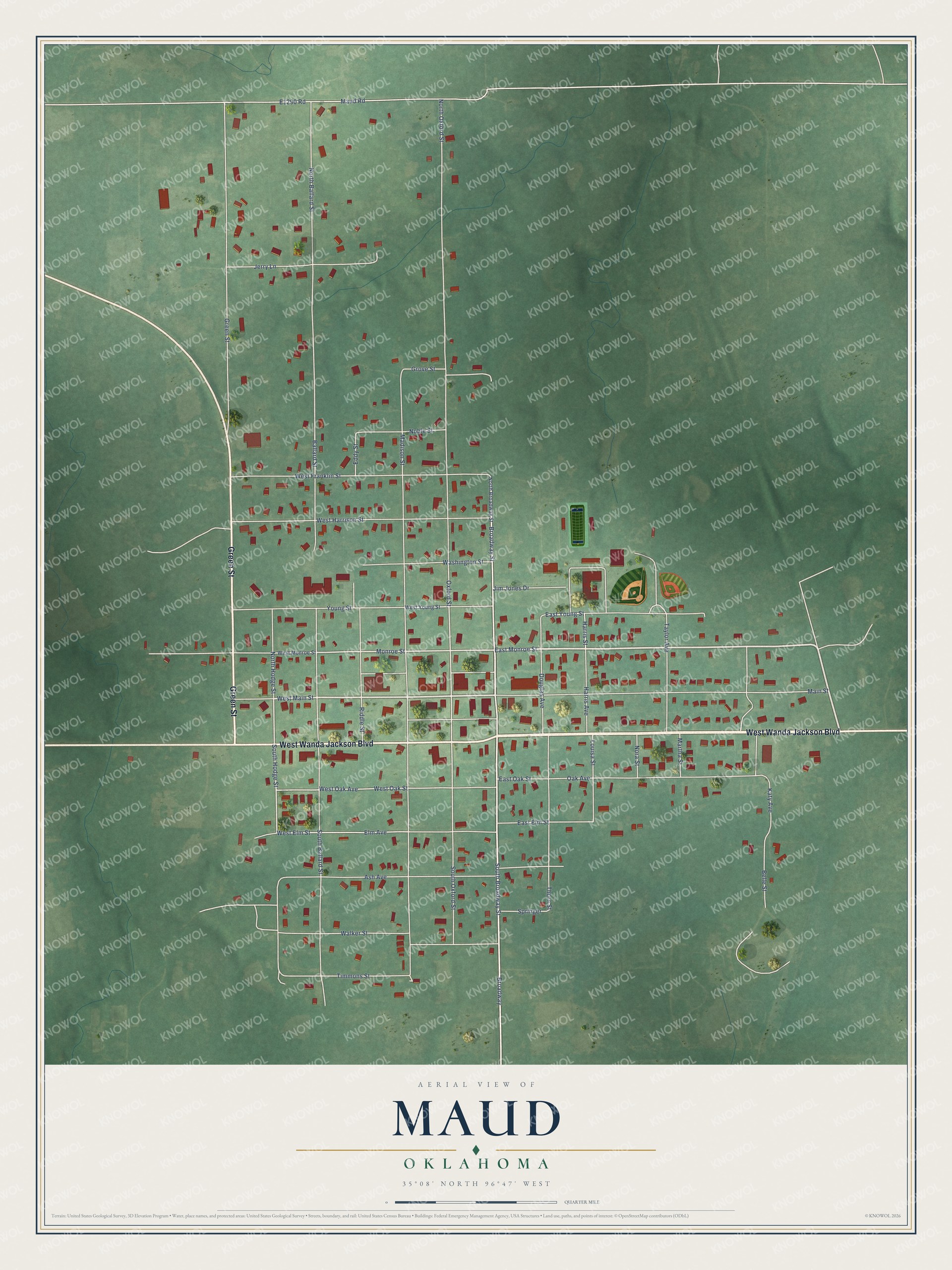 Watermarked full-map preview of Maud, Oklahoma
