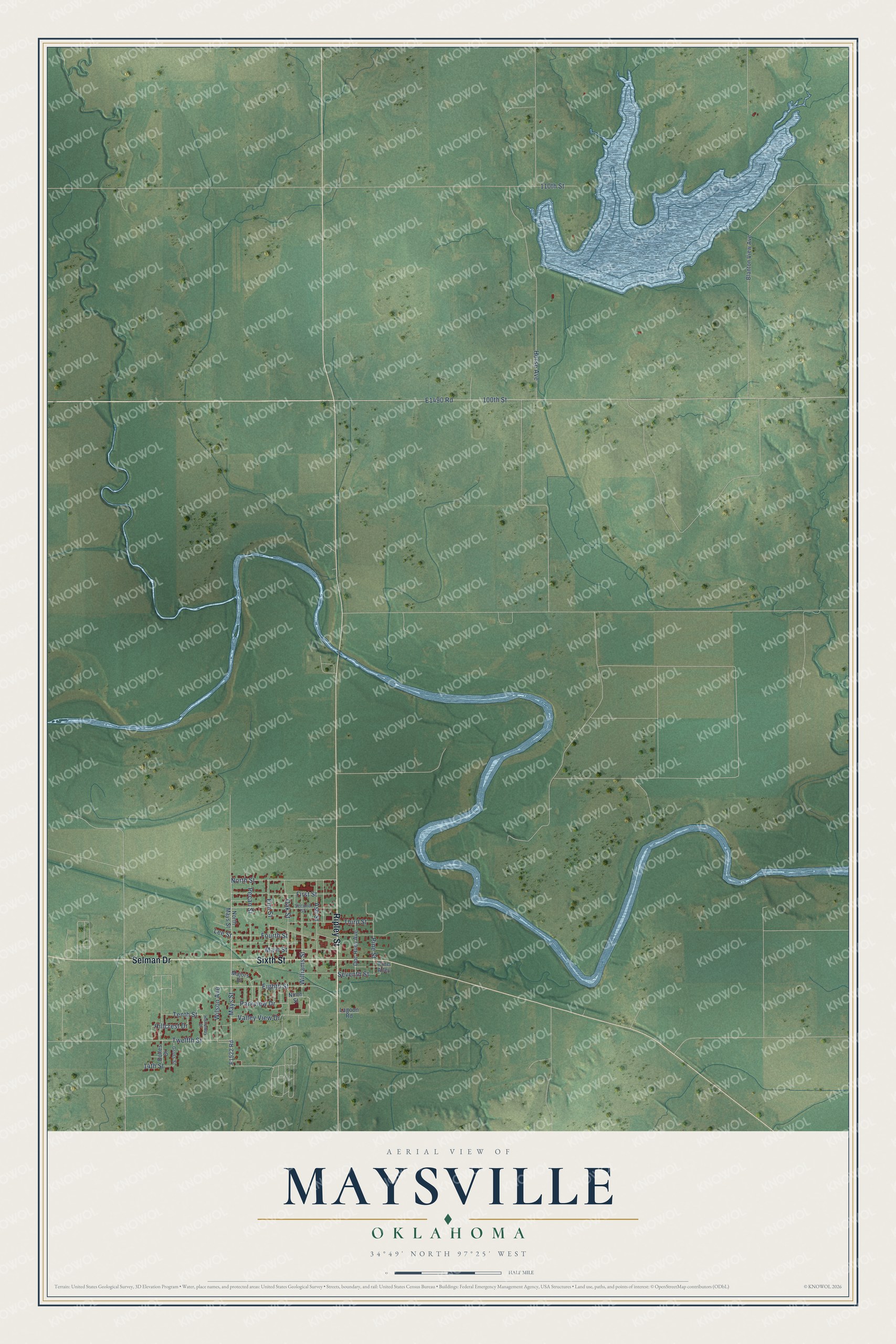 Watermarked full-map preview of Maysville, Oklahoma