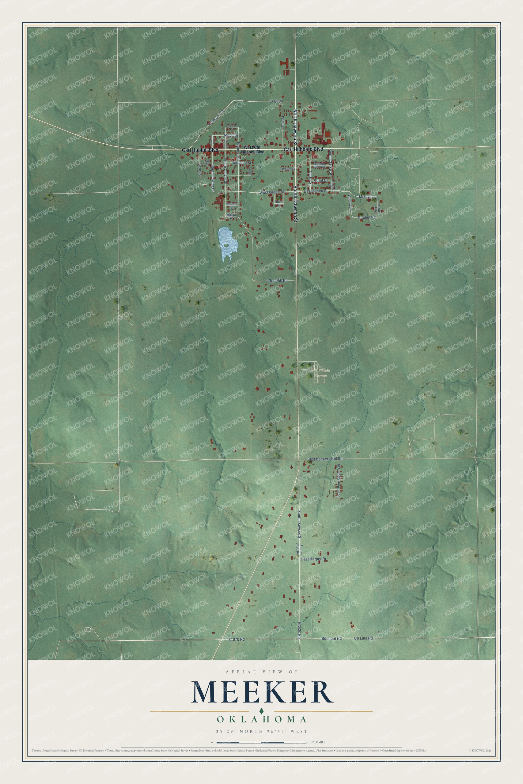 Watermarked full-map preview of Meeker, Oklahoma