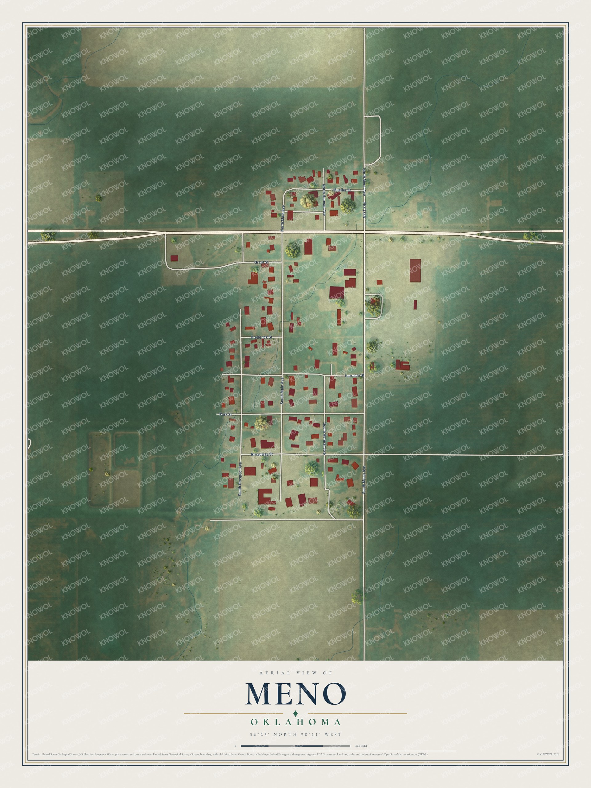 Watermarked full-map preview of Meno, Oklahoma