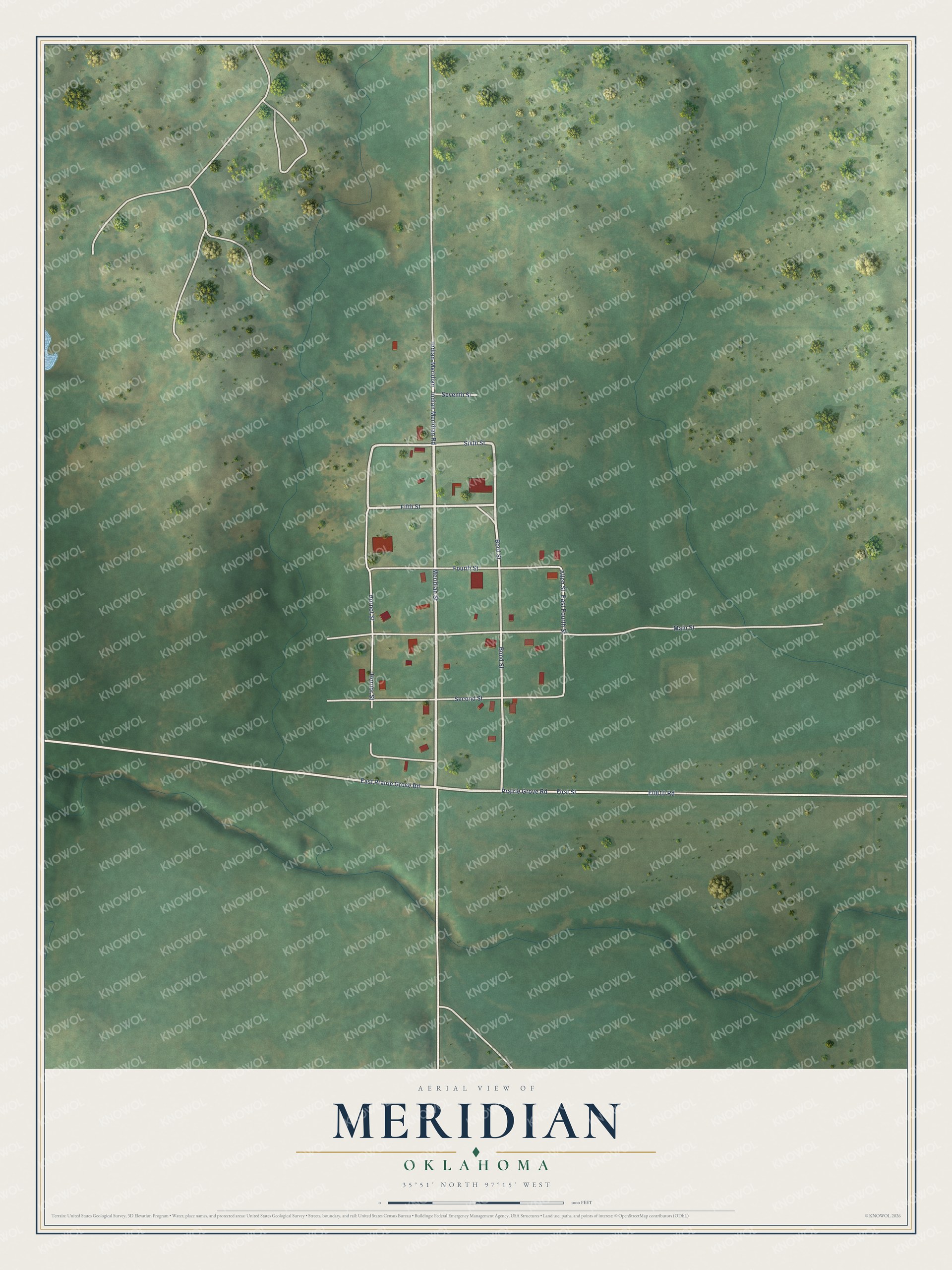 Watermarked full-map preview of Meridian, Oklahoma