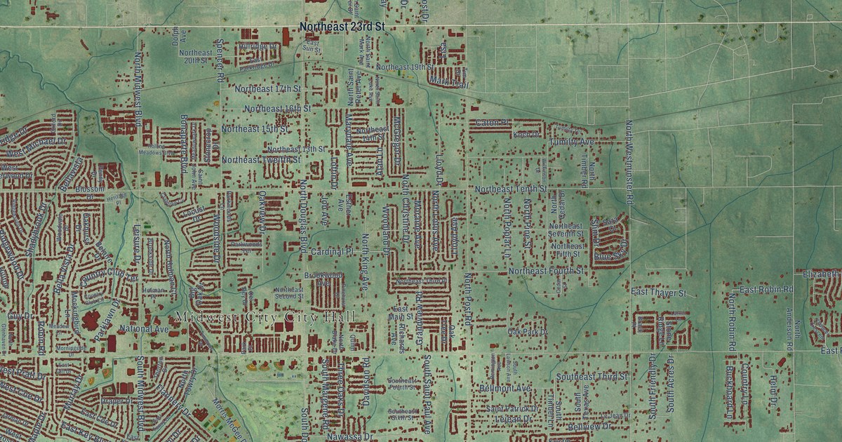 Map of Midwest City, Oklahoma in 2026