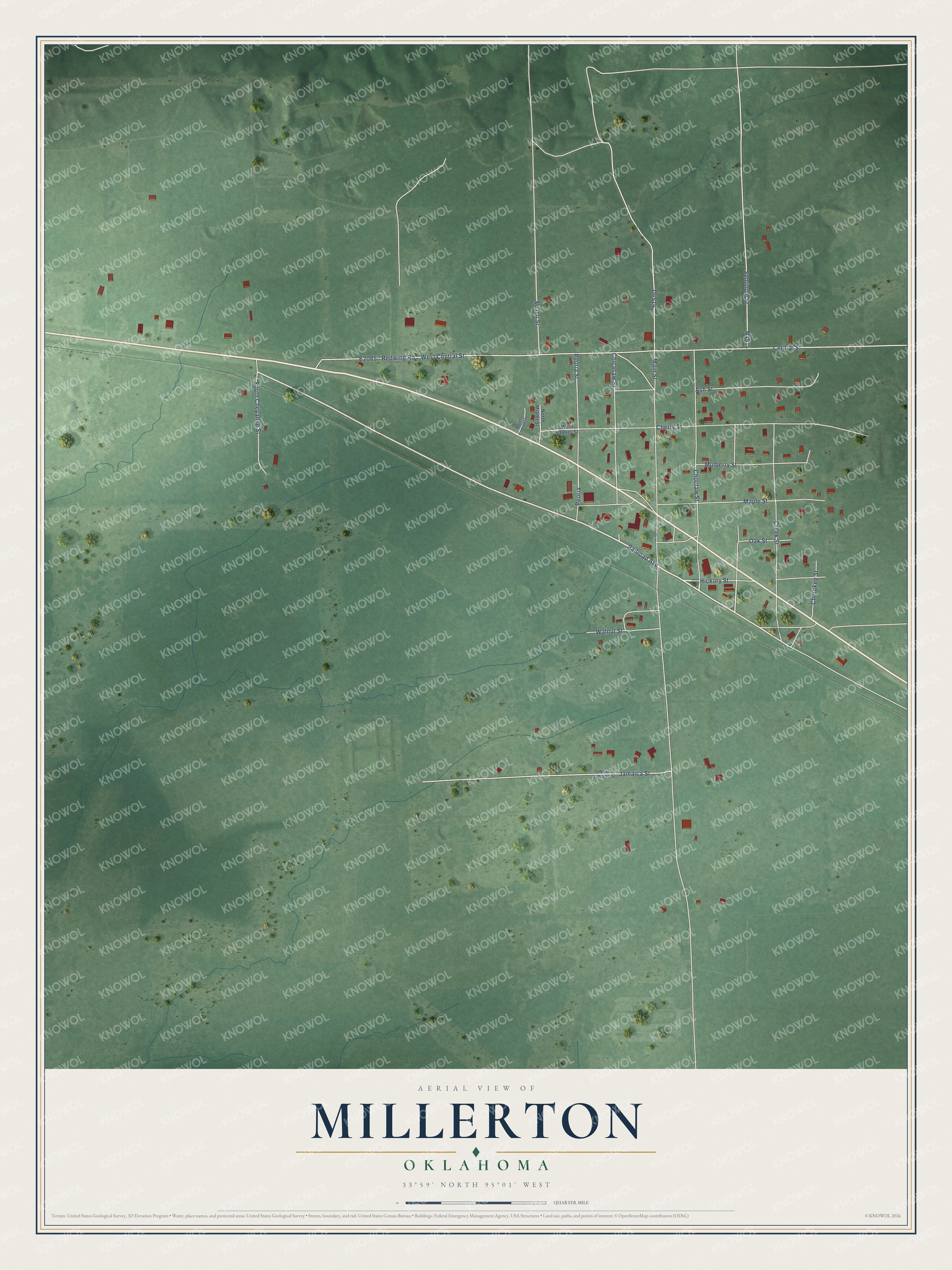 Watermarked full-map preview of Millerton, Oklahoma