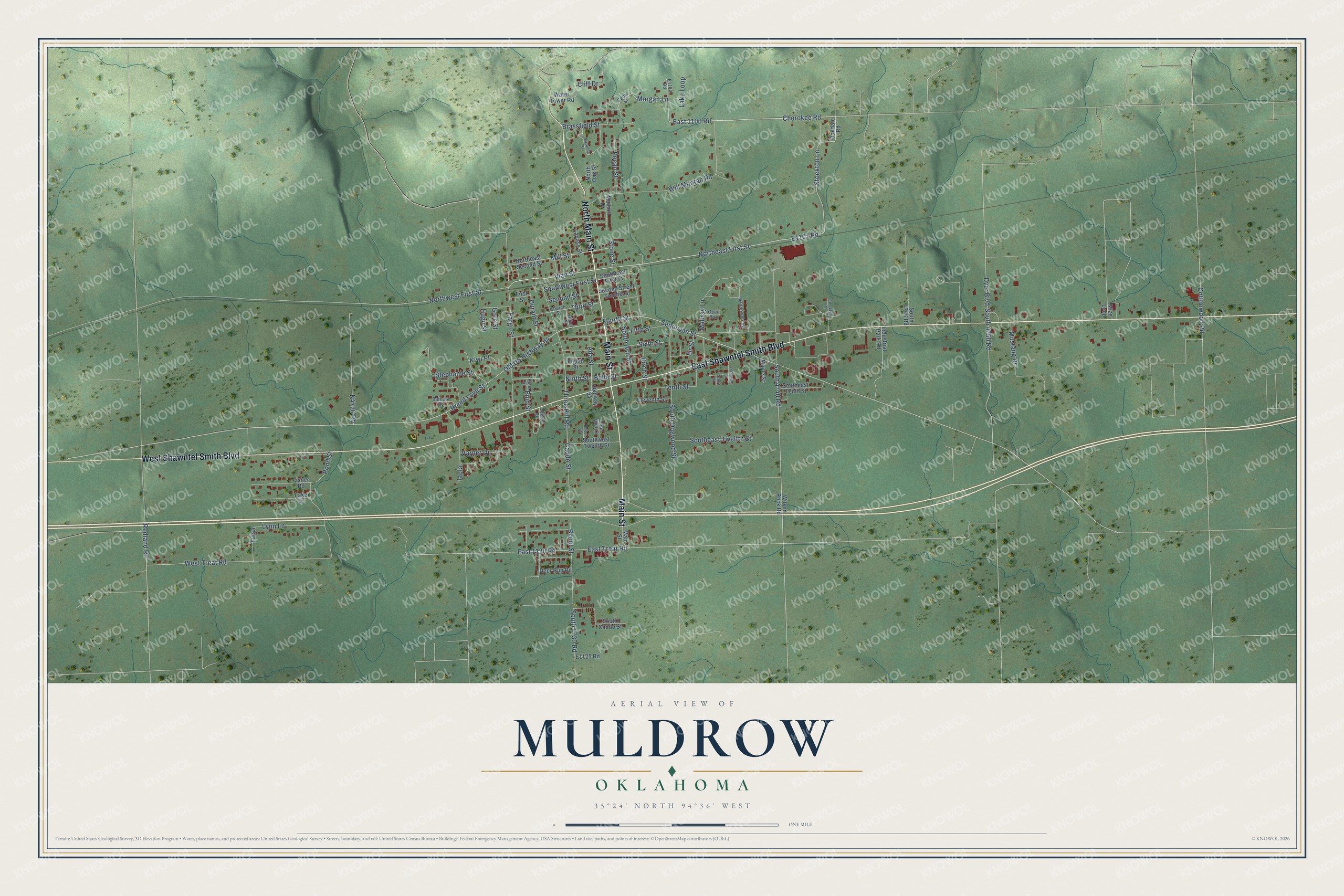 Watermarked full-map preview of Muldrow, Oklahoma