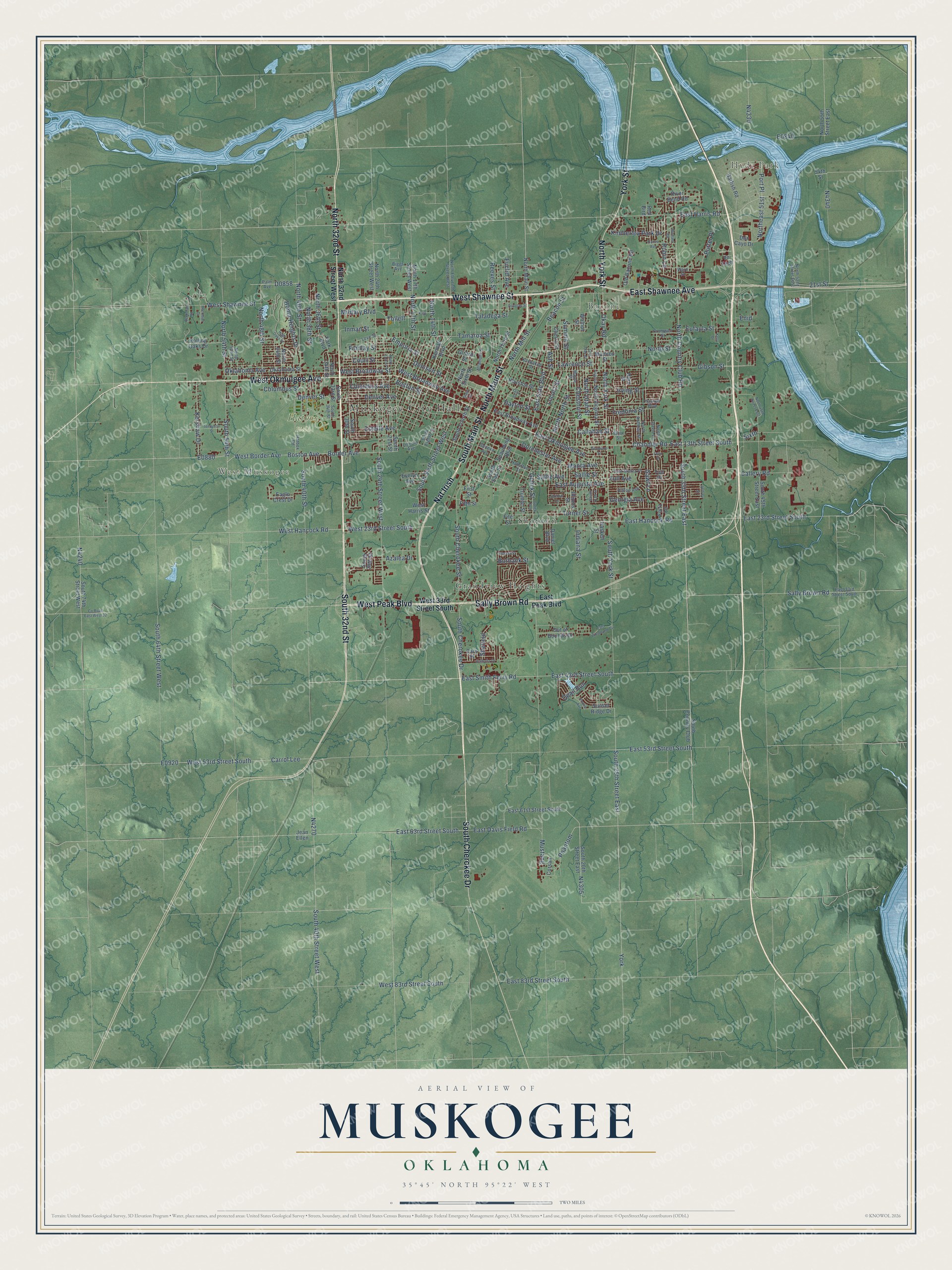 Watermarked full-map preview of Muskogee, Oklahoma