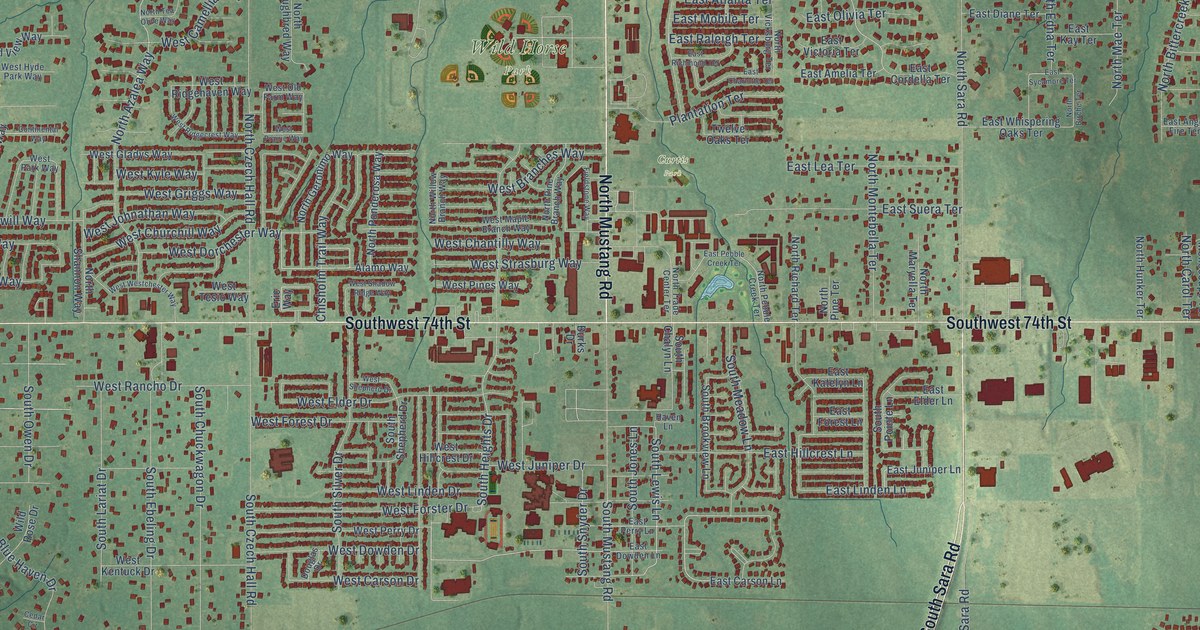 Map of Mustang, Oklahoma in 2026