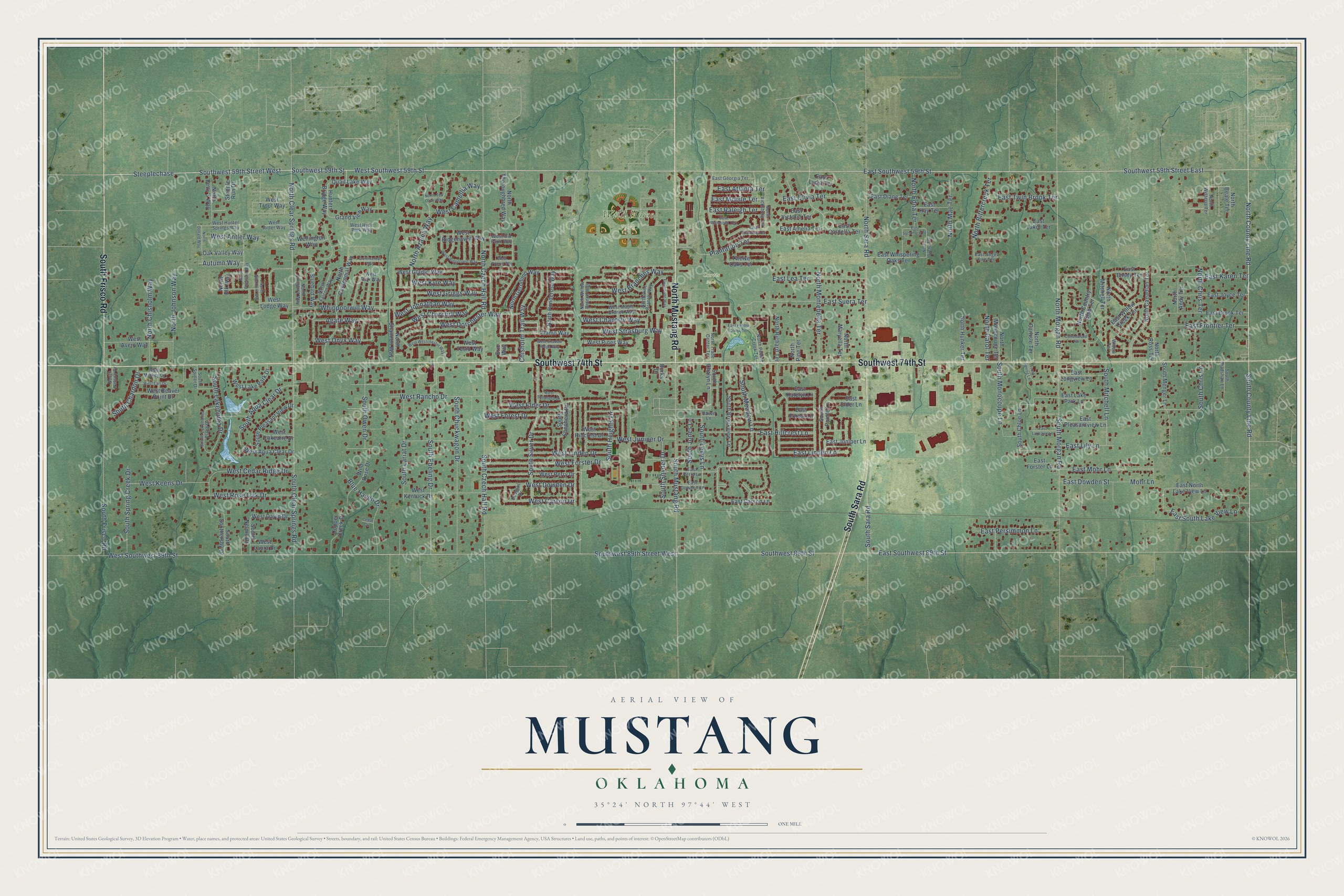 Watermarked full-map preview of Mustang, Oklahoma