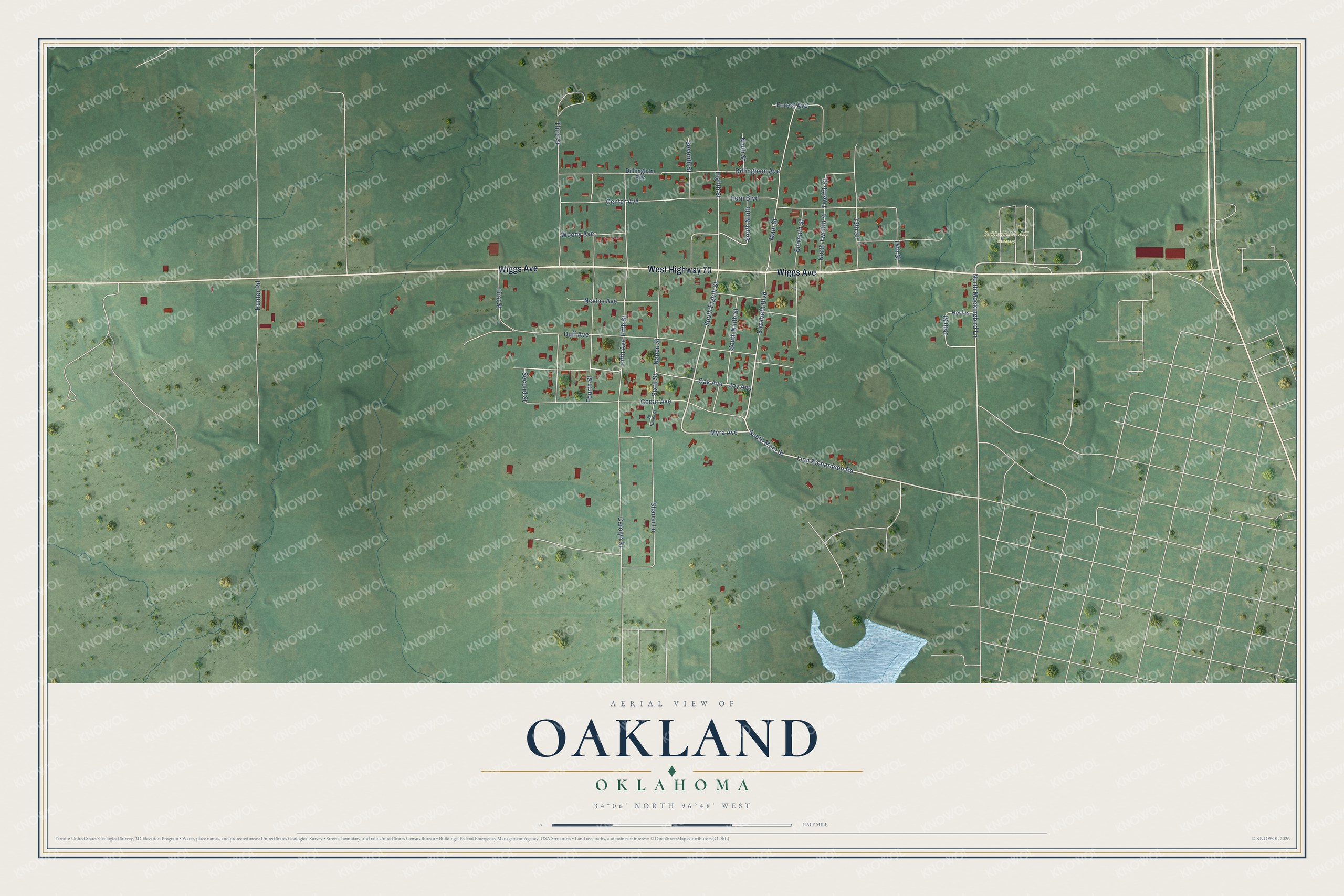 Watermarked full-map preview of Oakland, Oklahoma