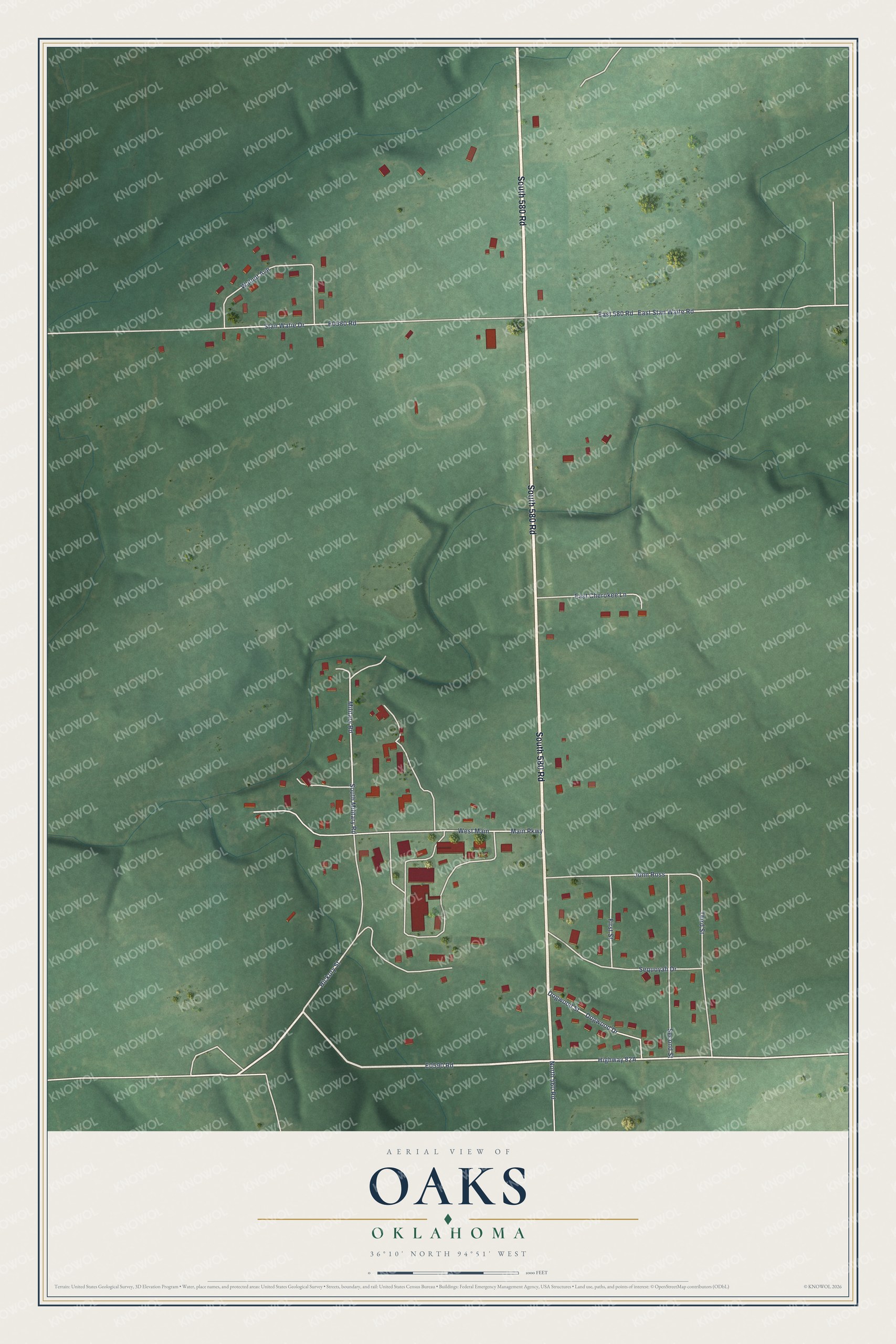 Watermarked full-map preview of Oaks, Oklahoma