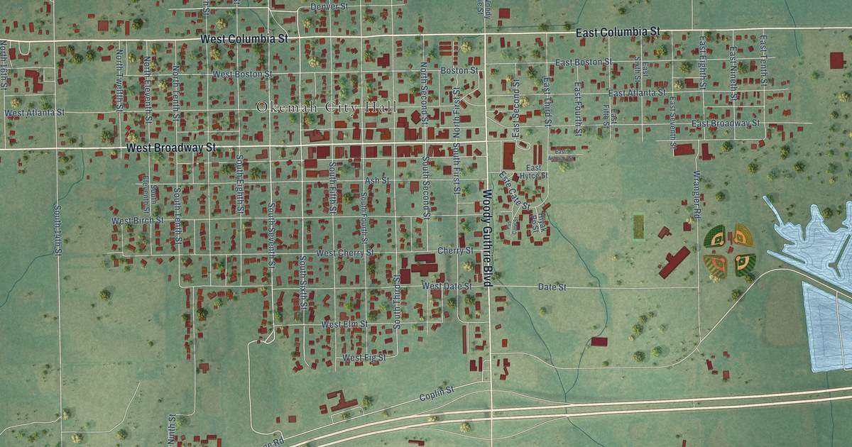 Map of Okemah, Oklahoma in 2026