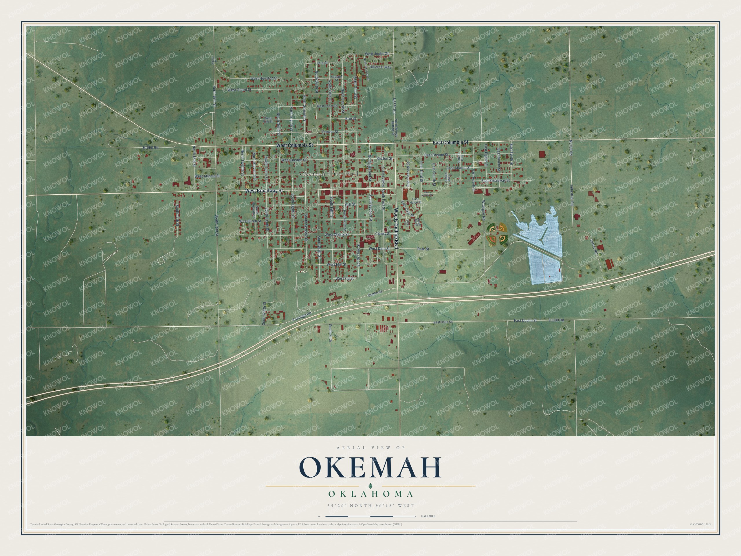 Watermarked full-map preview of Okemah, Oklahoma