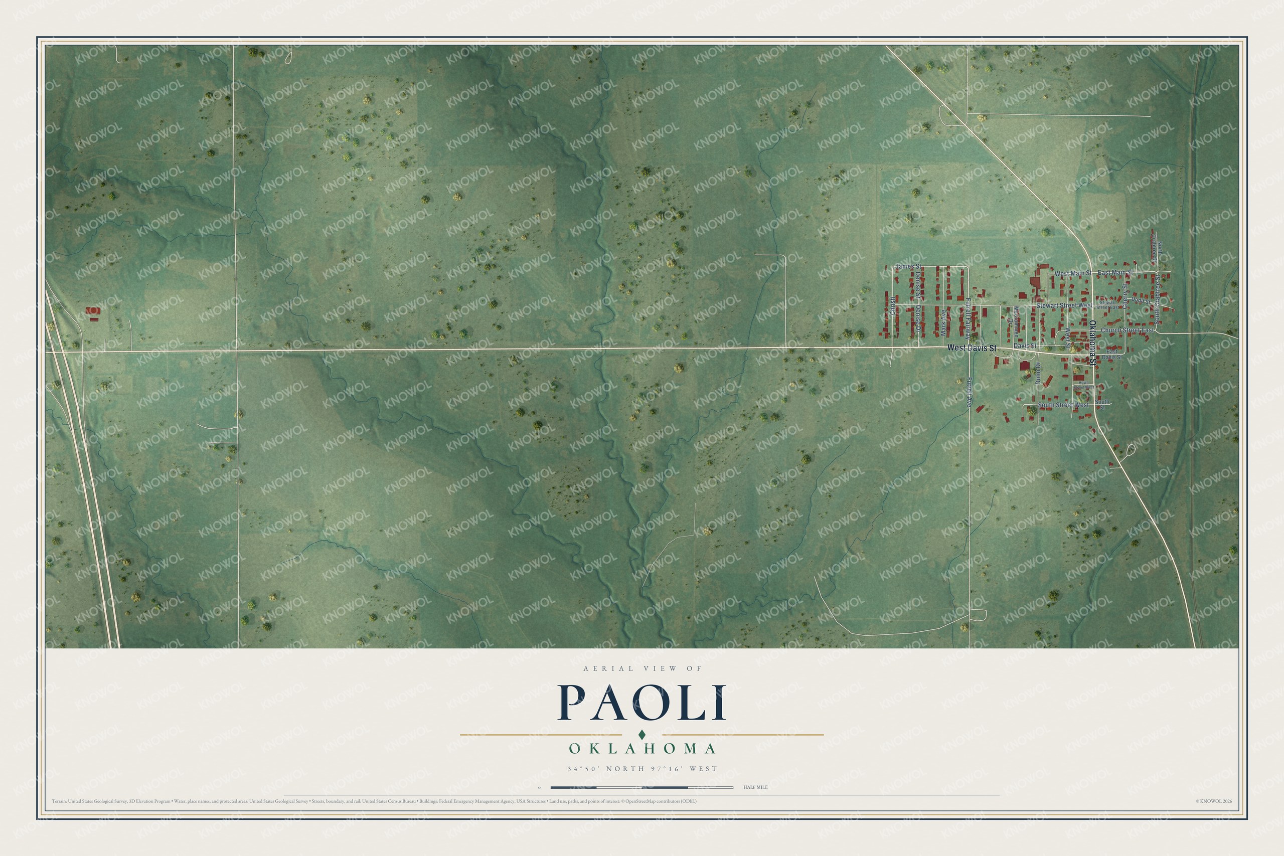 Watermarked full-map preview of Paoli, Oklahoma