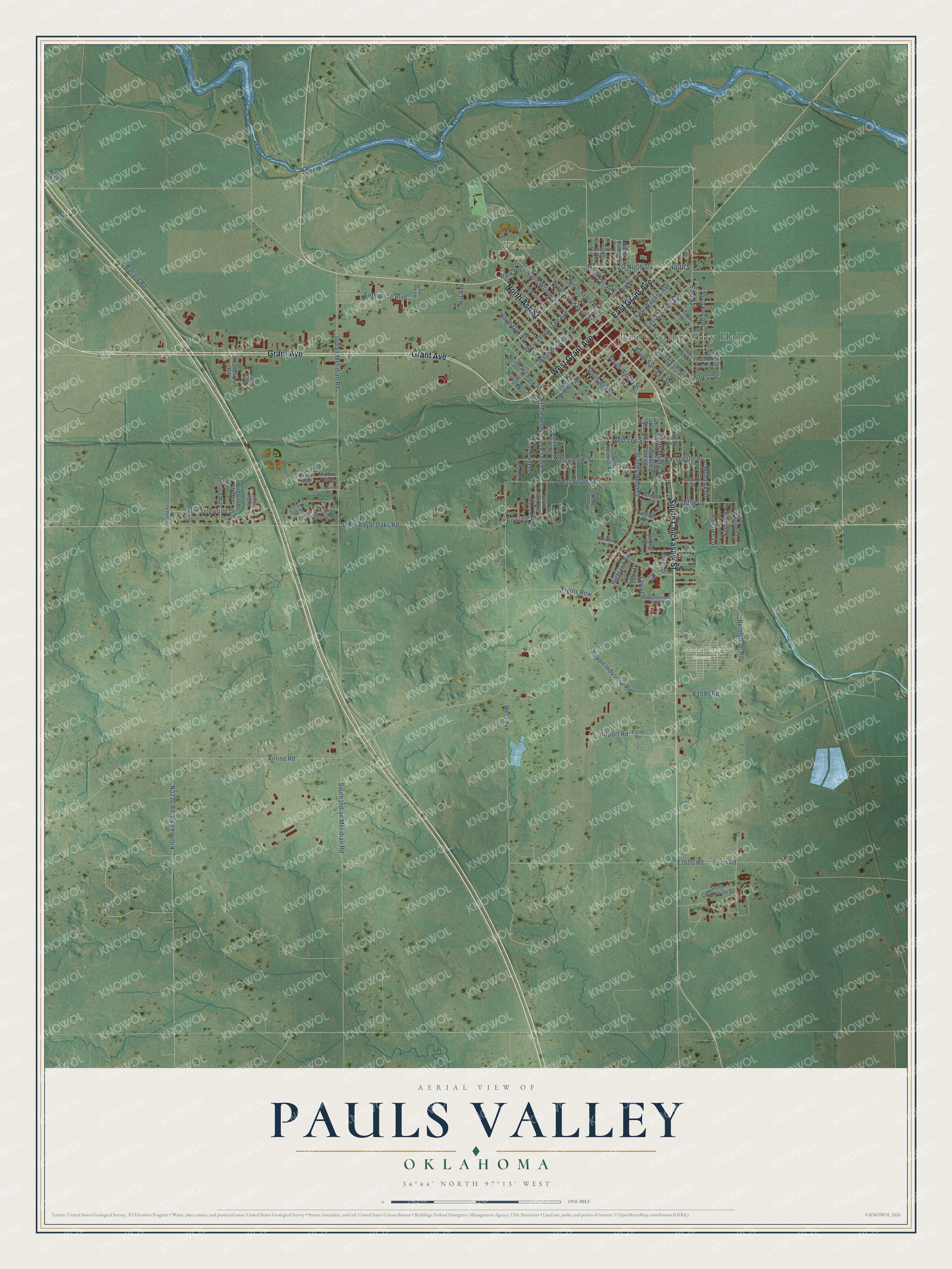 Watermarked full-map preview of Pauls Valley, Oklahoma
