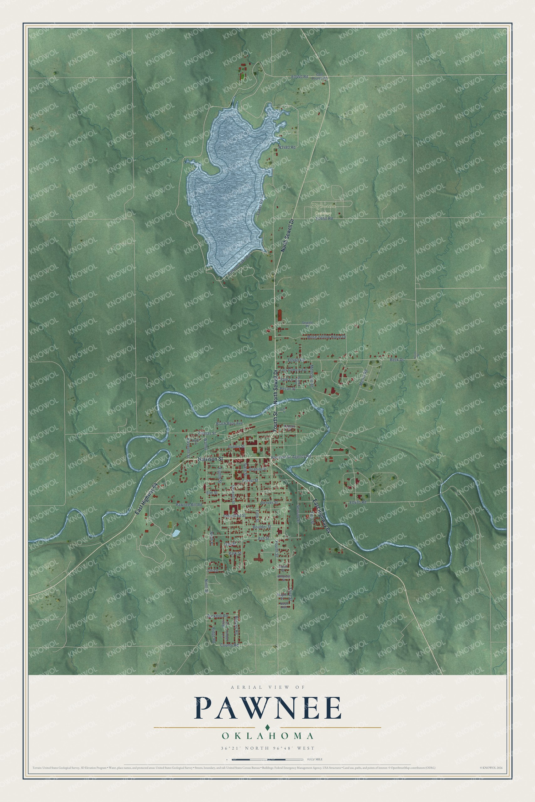 Watermarked full-map preview of Pawnee, Oklahoma