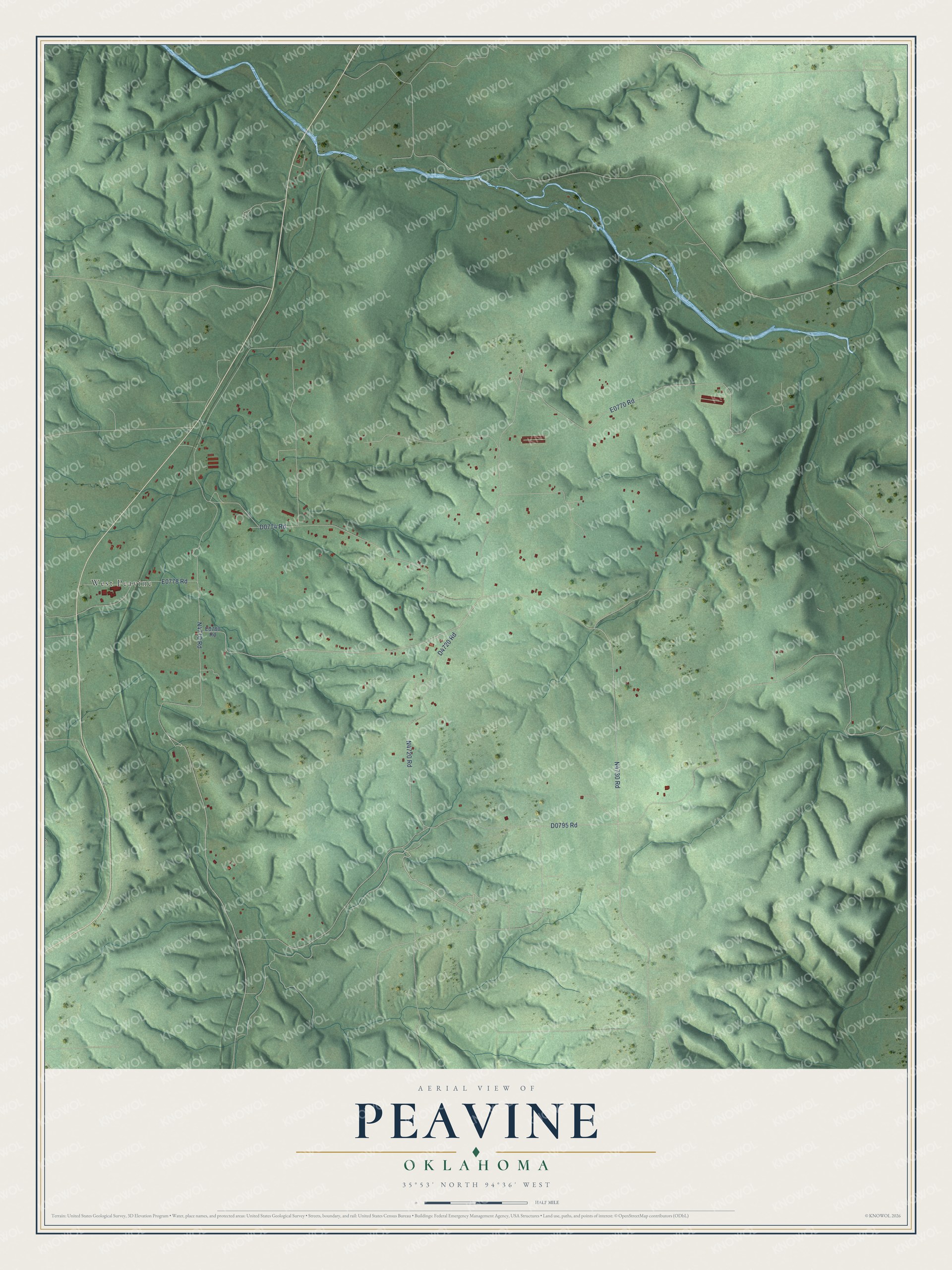 Watermarked full-map preview of Peavine, Oklahoma