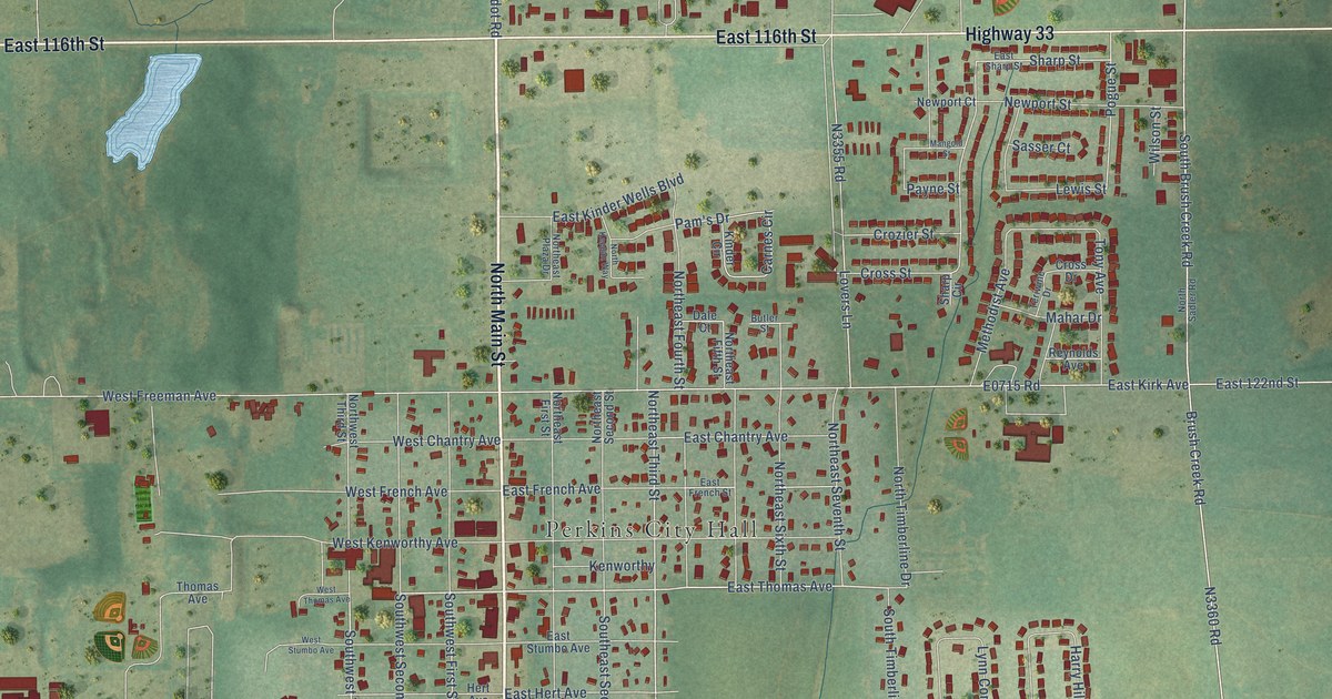 Map of Perkins, Oklahoma in 2026