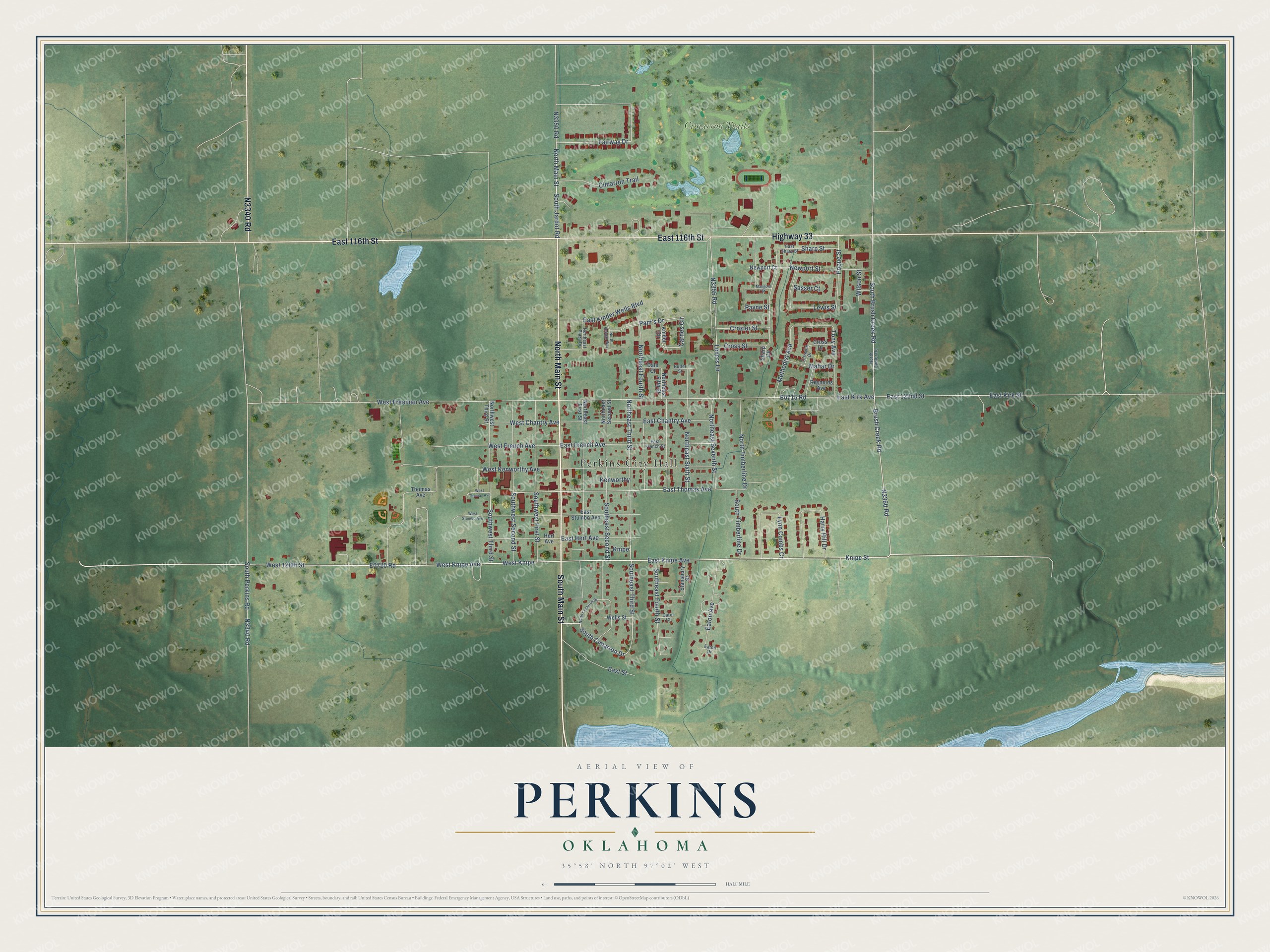 Watermarked full-map preview of Perkins, Oklahoma