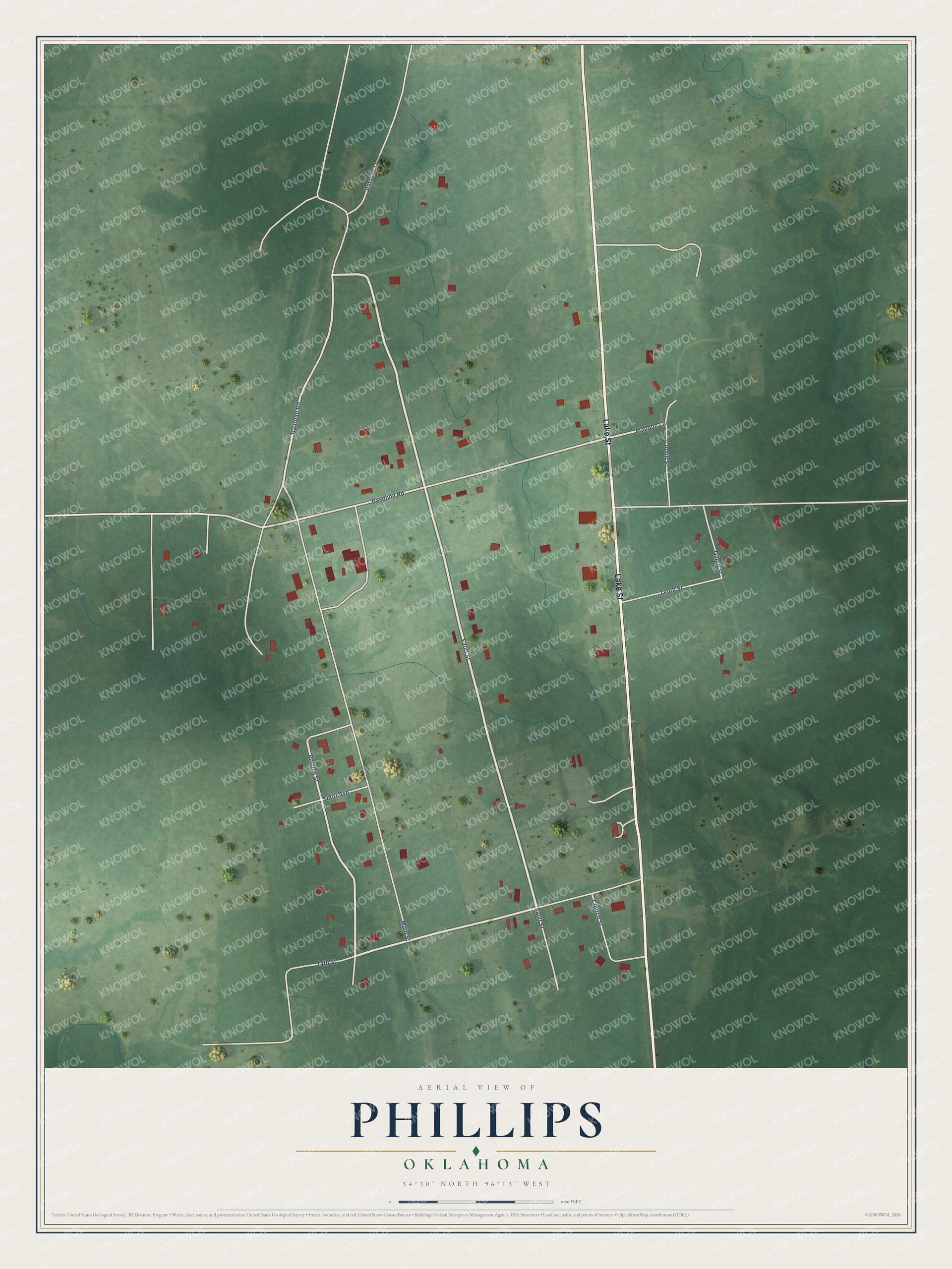 Watermarked full-map preview of Phillips, Oklahoma