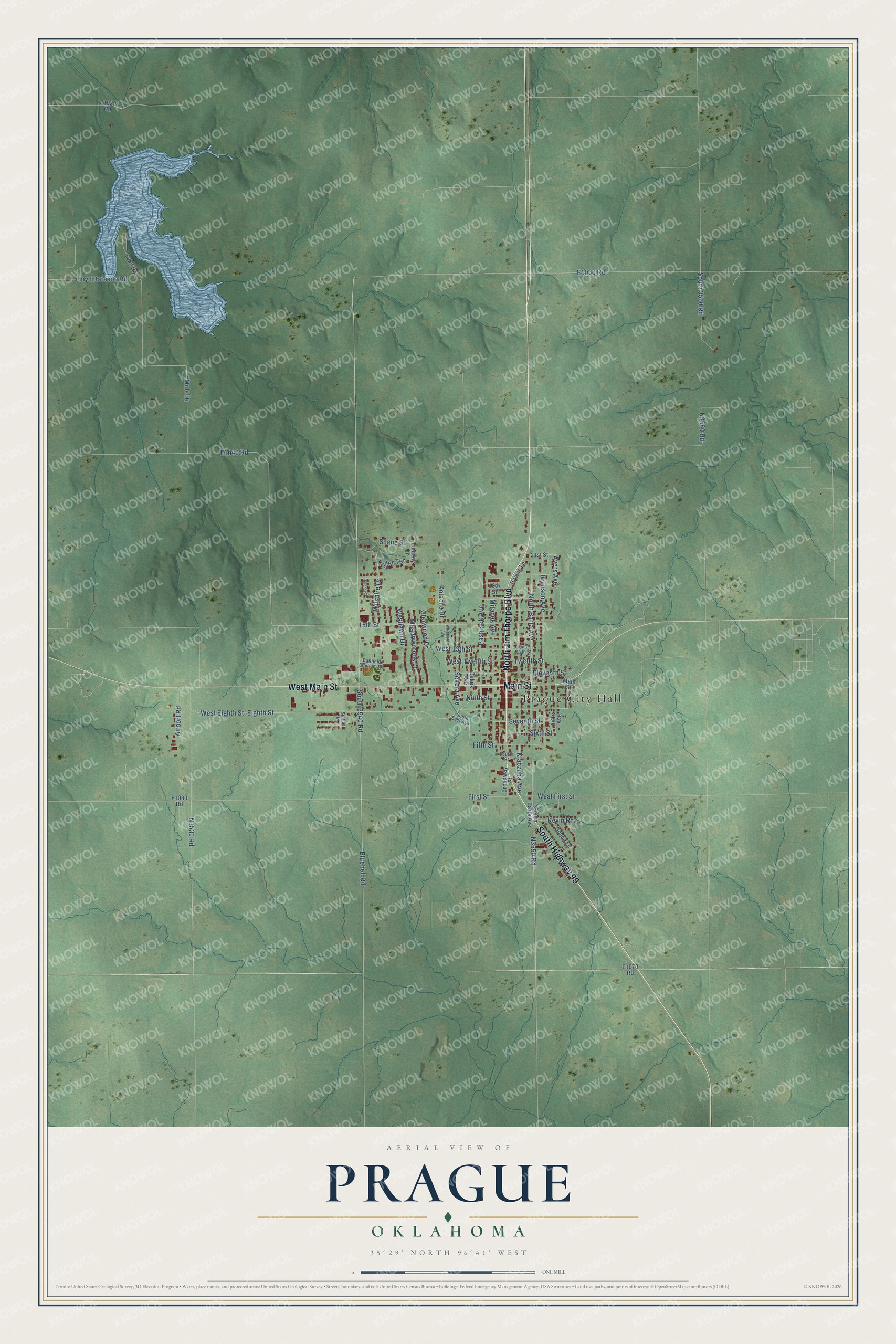 Watermarked full-map preview of Prague, Oklahoma