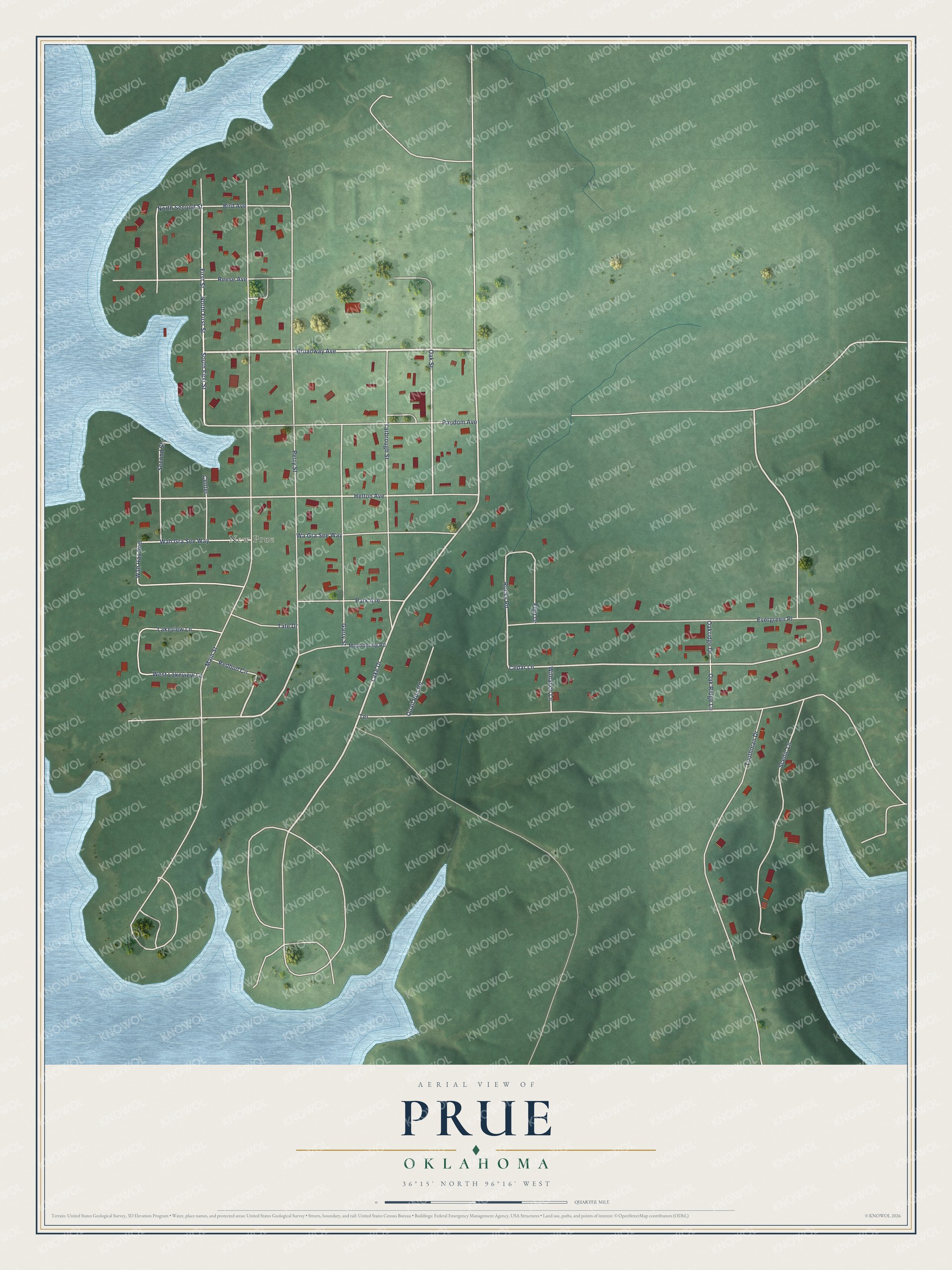 Watermarked full-map preview of Prue, Oklahoma
