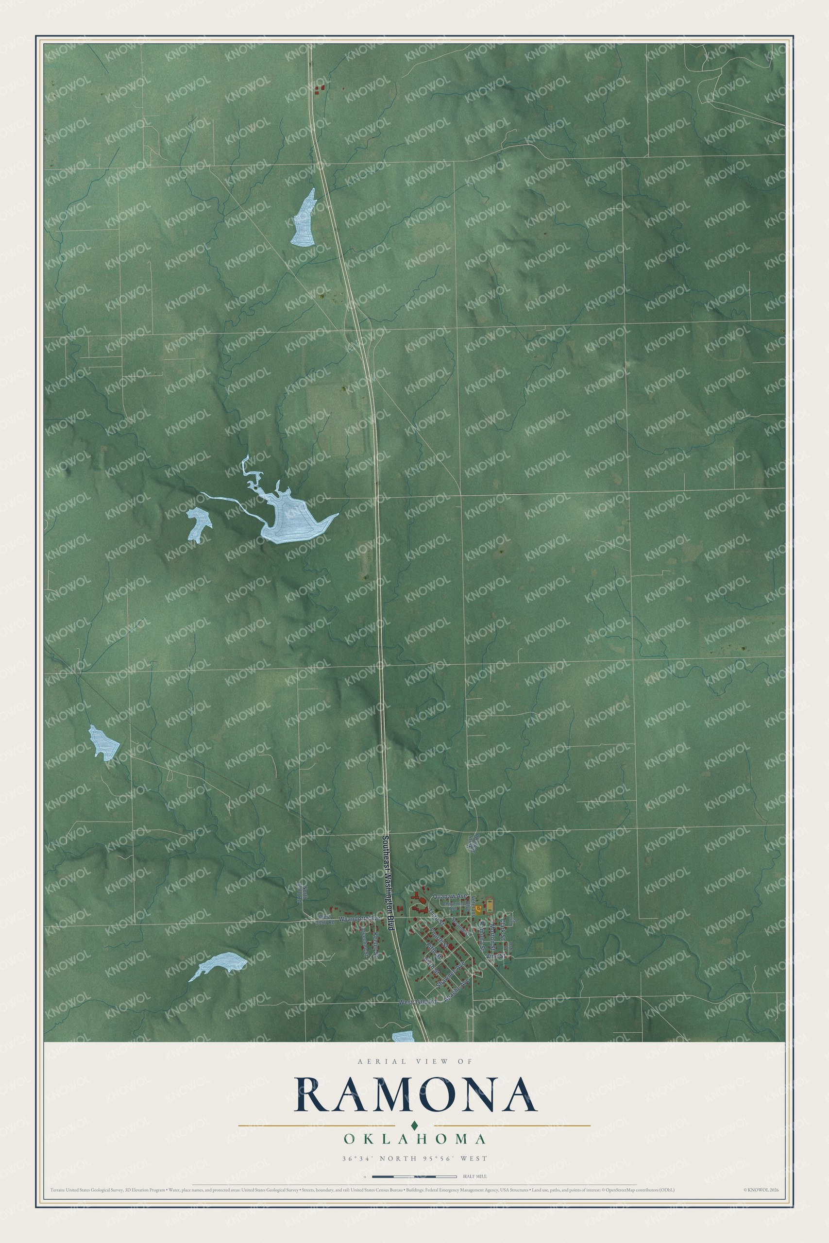 Watermarked full-map preview of Ramona, Oklahoma