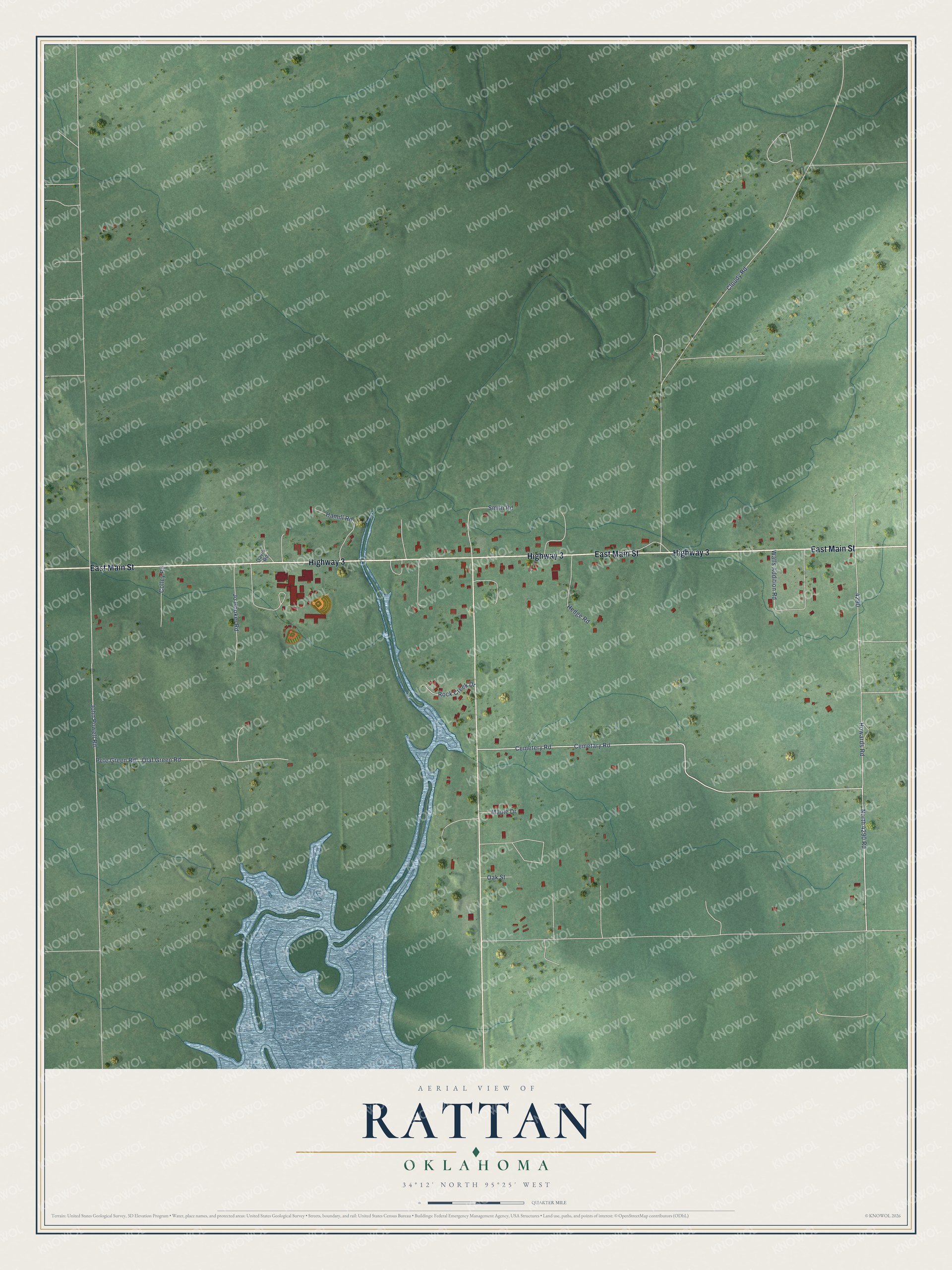 Watermarked full-map preview of Rattan, Oklahoma