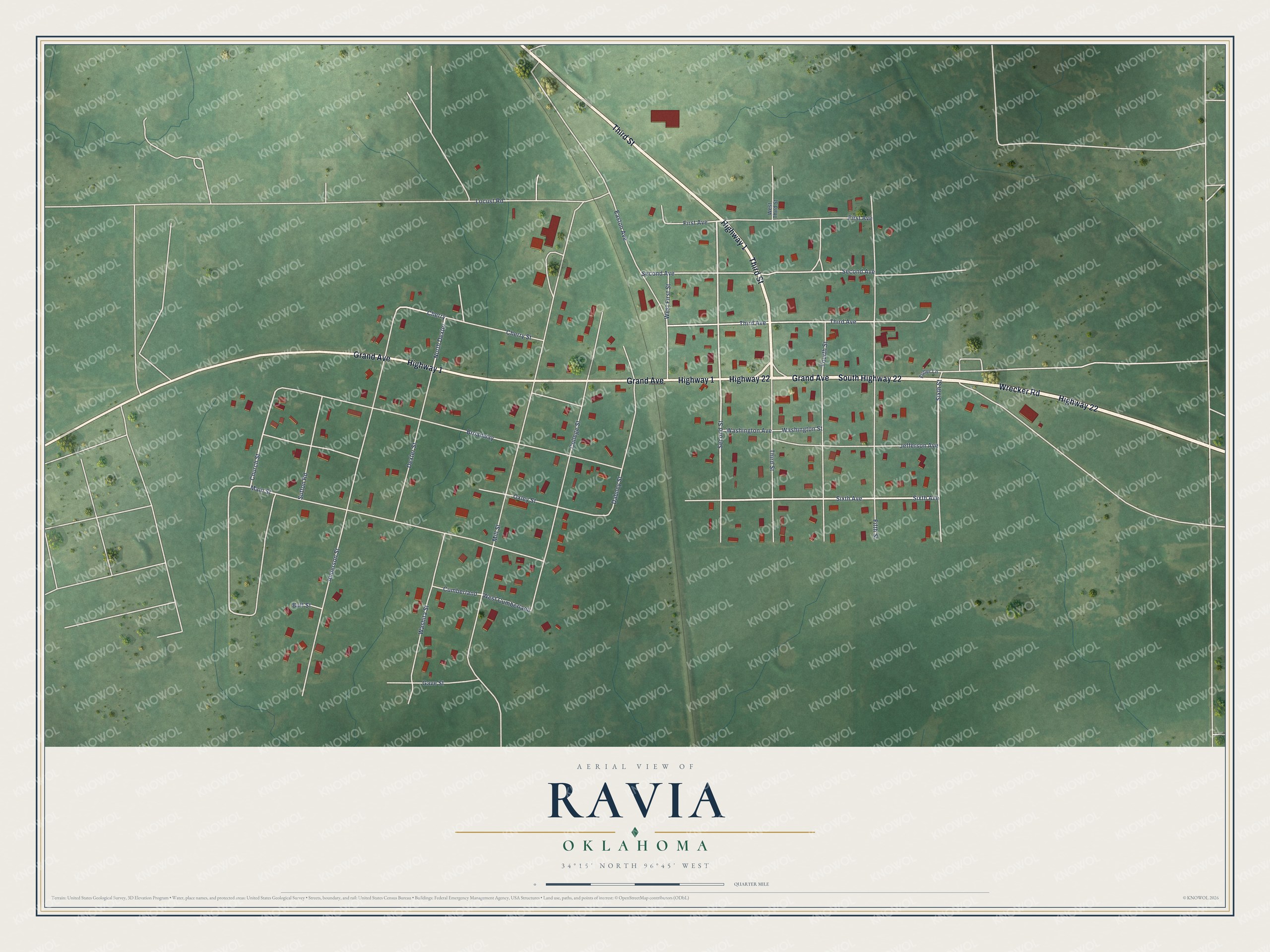Watermarked full-map preview of Ravia, Oklahoma