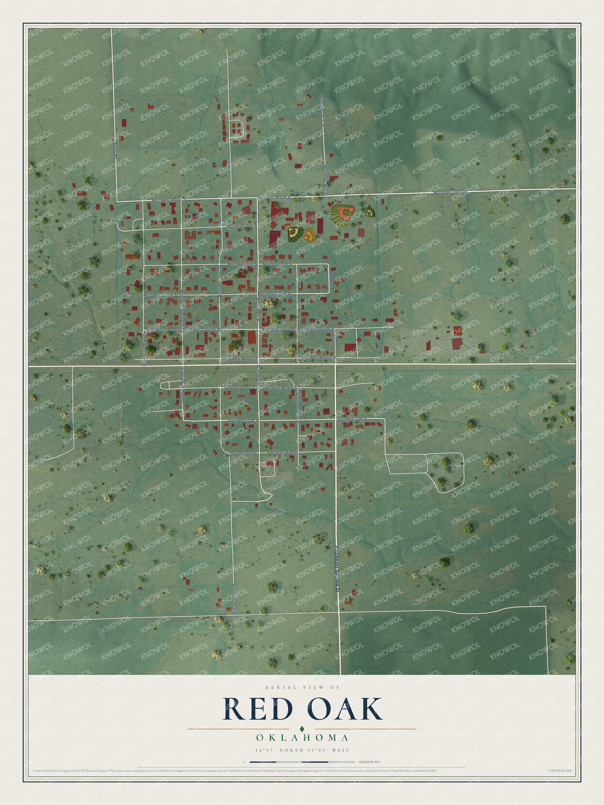 Watermarked full-map preview of Red Oak, Oklahoma