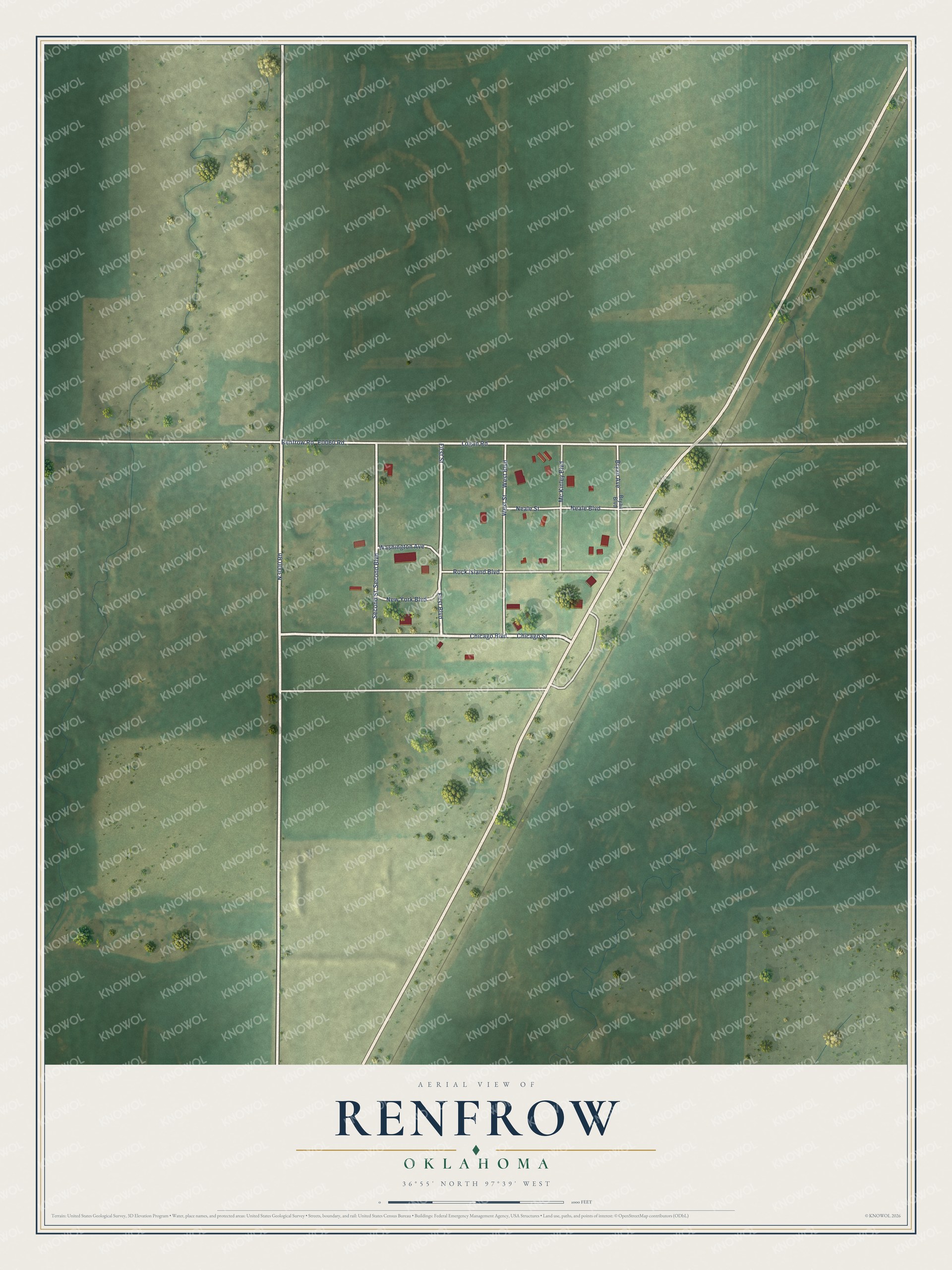 Watermarked full-map preview of Renfrow, Oklahoma