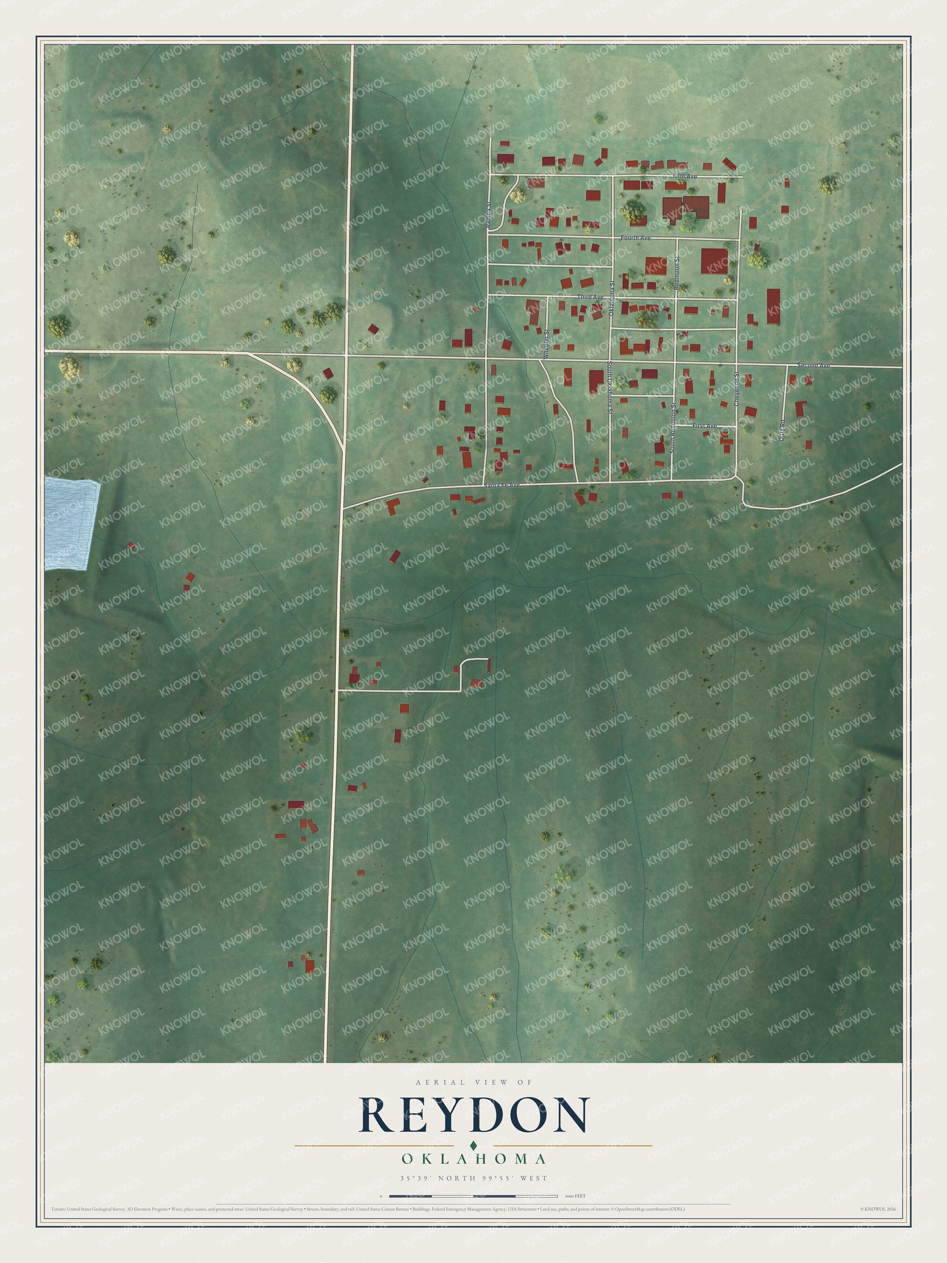 Watermarked full-map preview of Reydon, Oklahoma