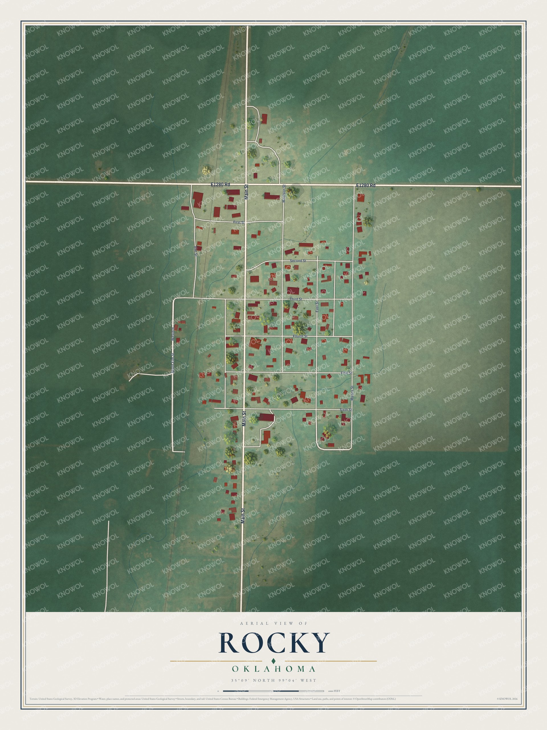 Watermarked full-map preview of Rocky, Oklahoma