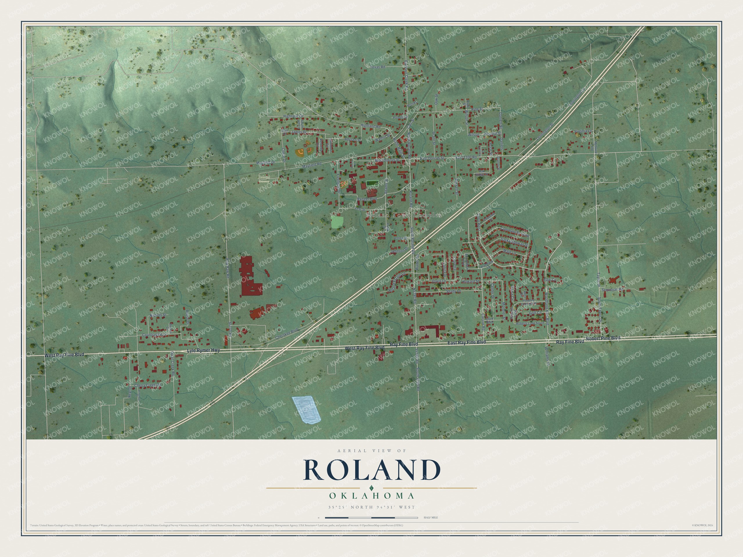 Watermarked full-map preview of Roland, Oklahoma