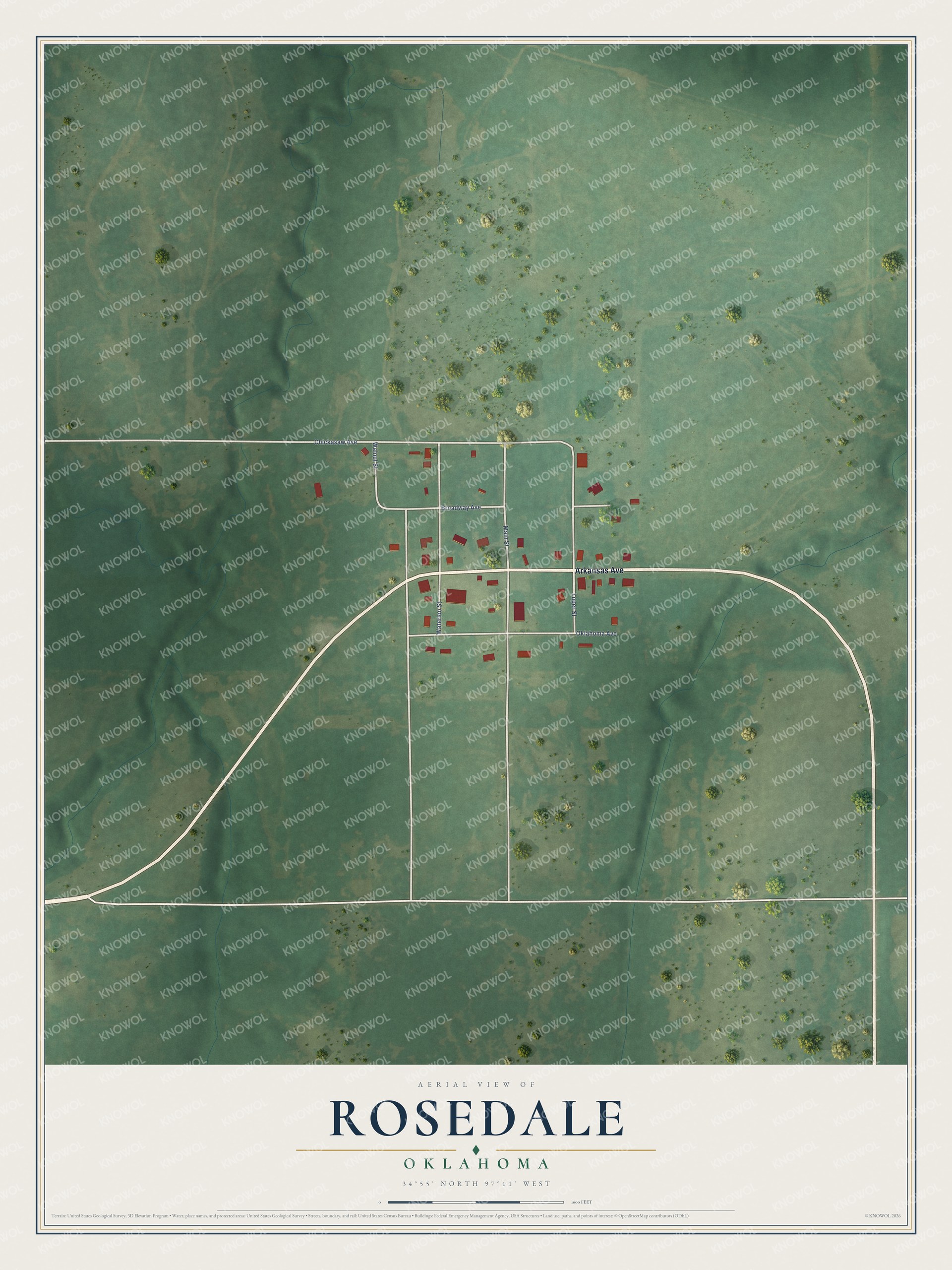 Watermarked full-map preview of Rosedale, Oklahoma