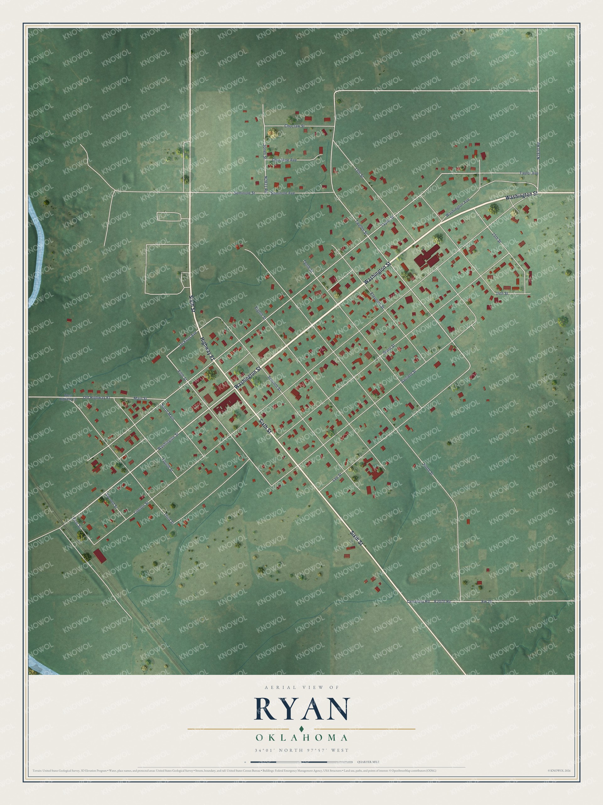 Watermarked full-map preview of Ryan, Oklahoma