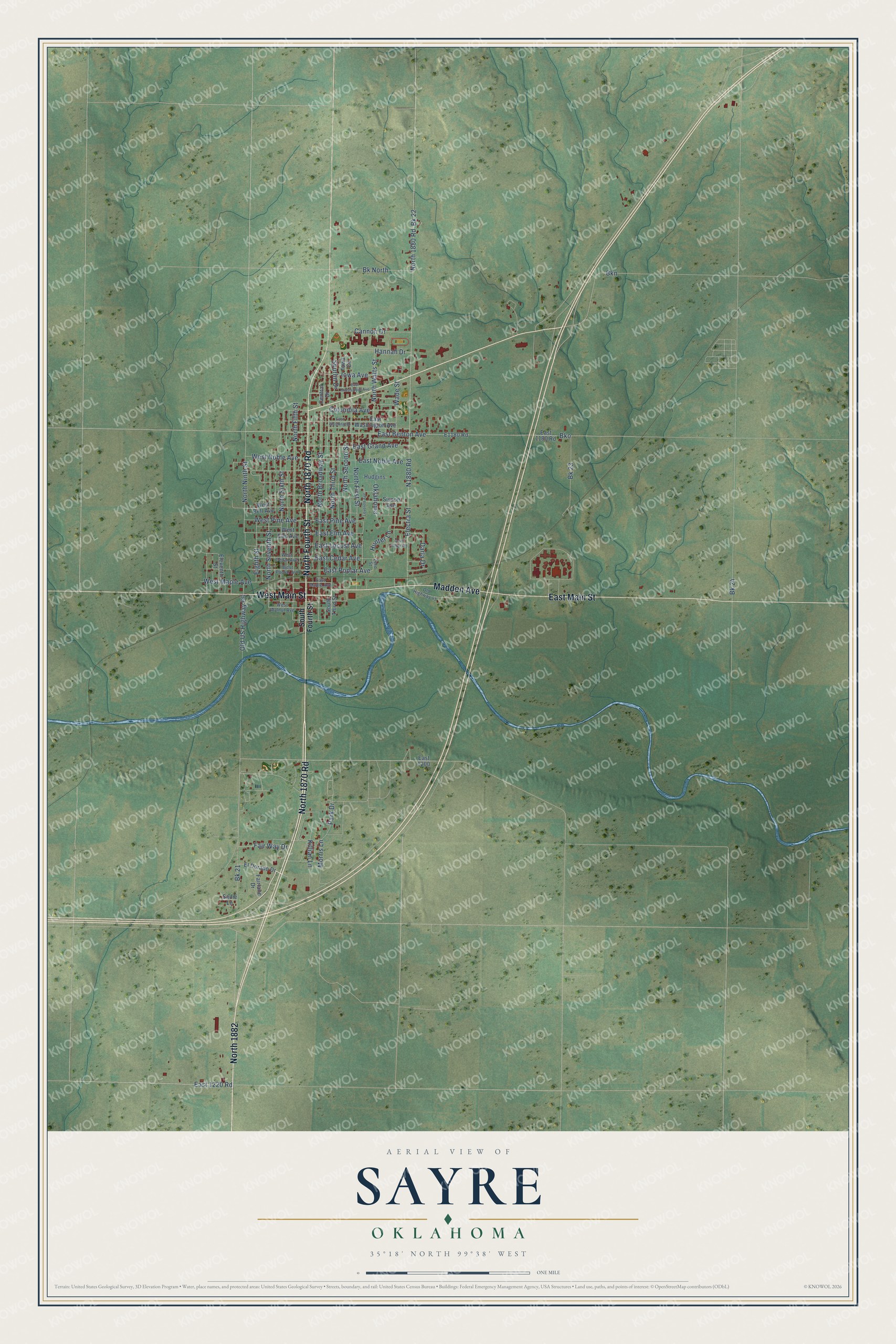 Watermarked full-map preview of Sayre, Oklahoma