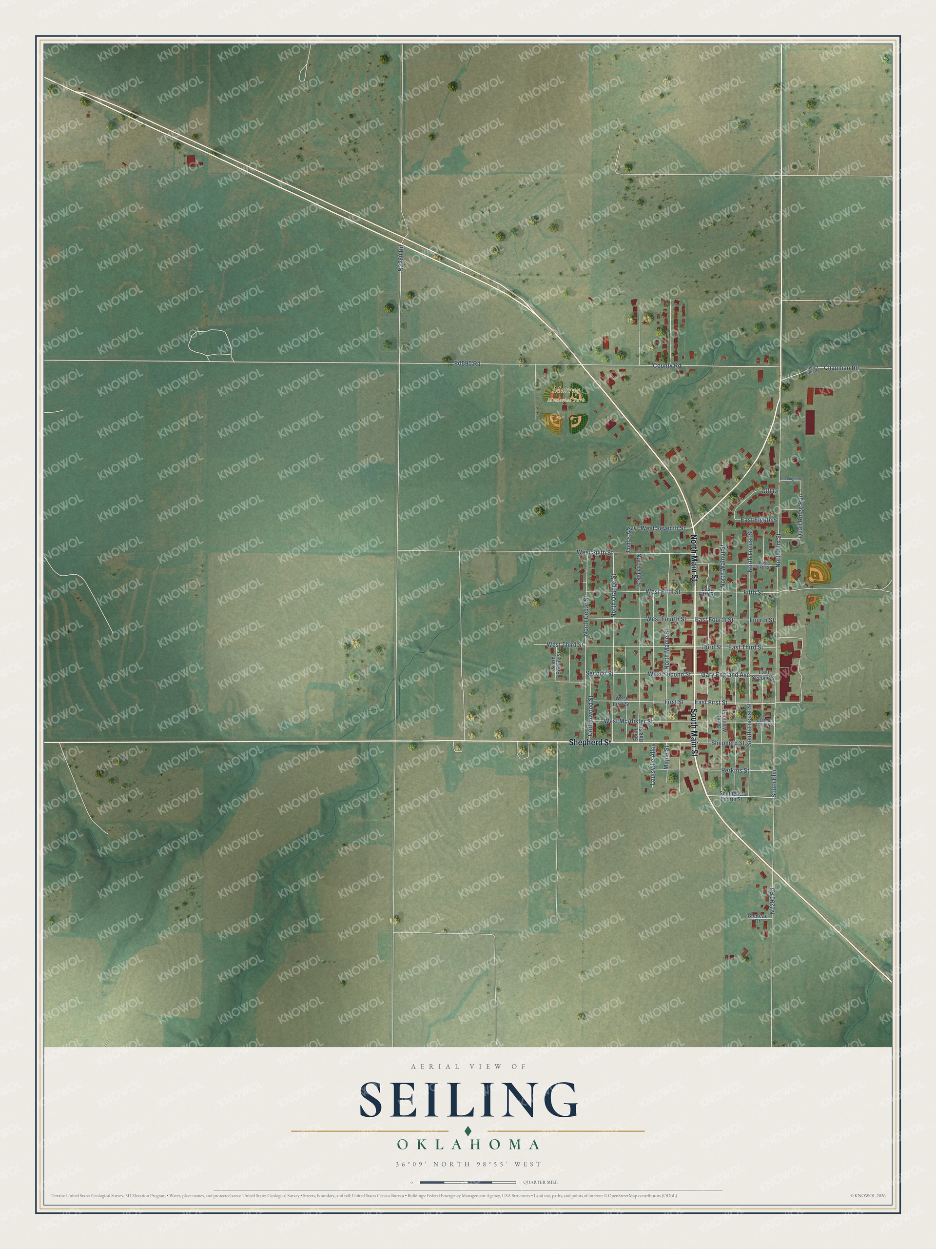 Watermarked full-map preview of Seiling, Oklahoma