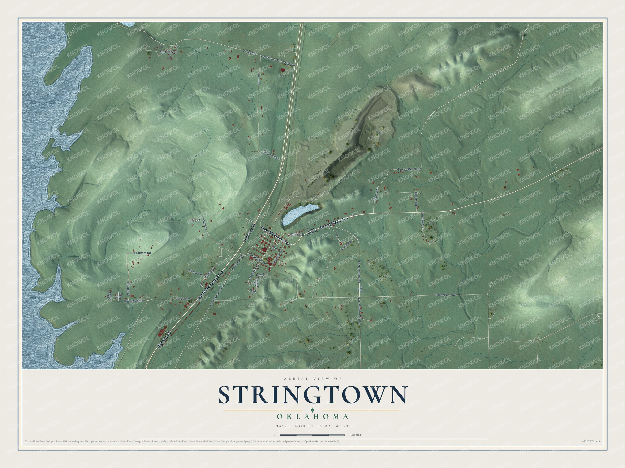Watermarked full-map preview of Stringtown, Oklahoma
