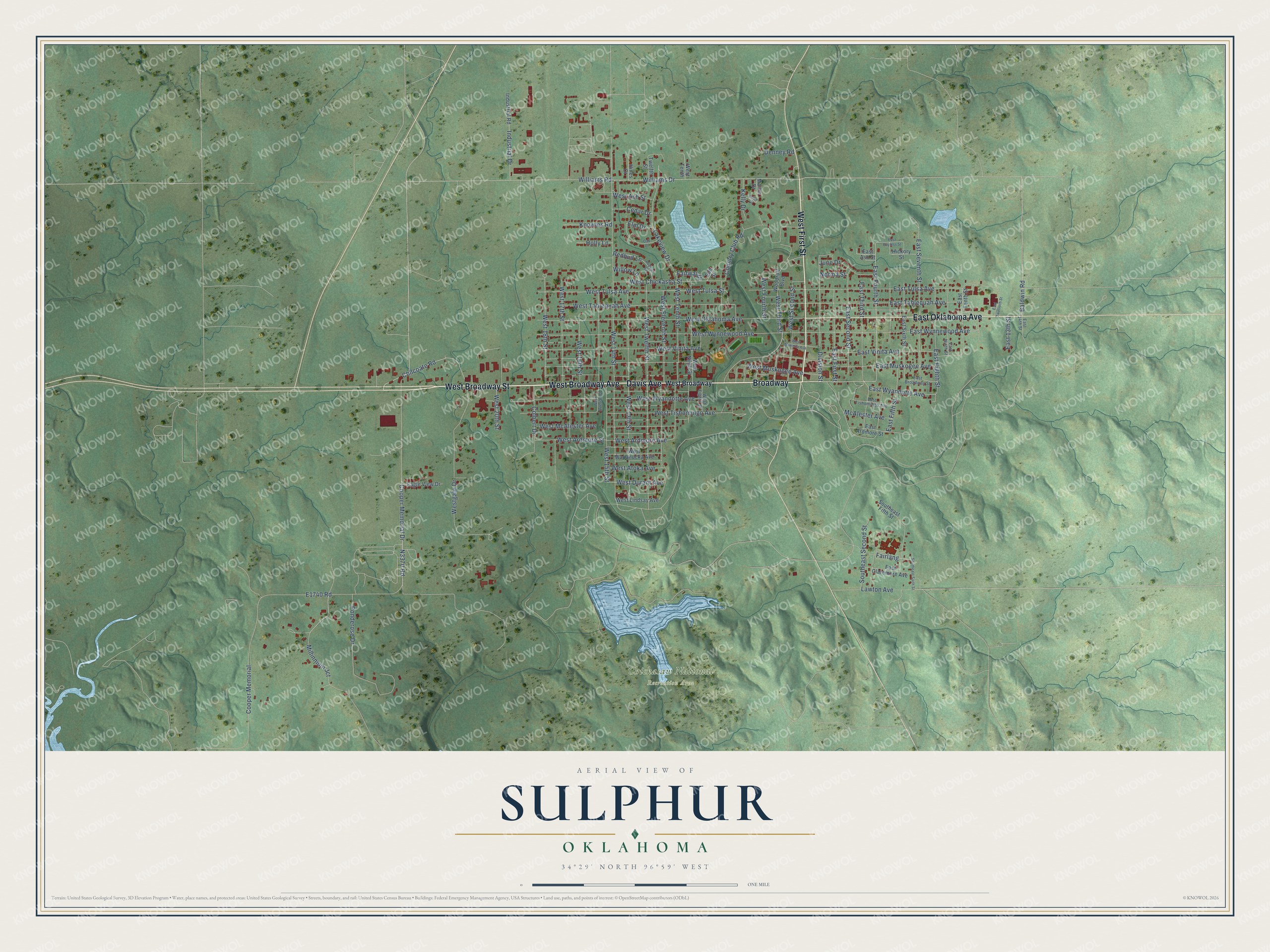 Watermarked full-map preview of Sulphur, Oklahoma