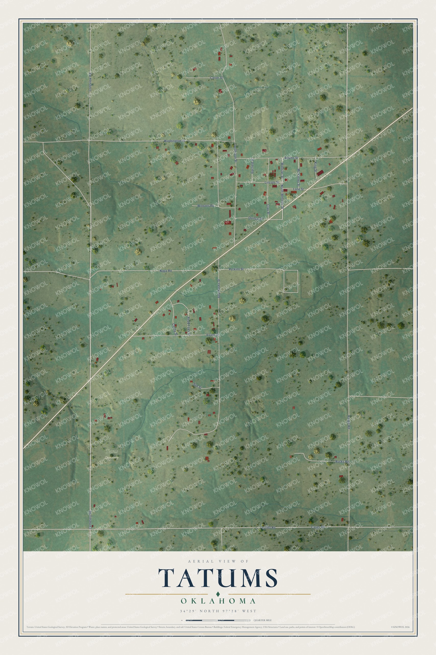 Watermarked full-map preview of Tatums, Oklahoma