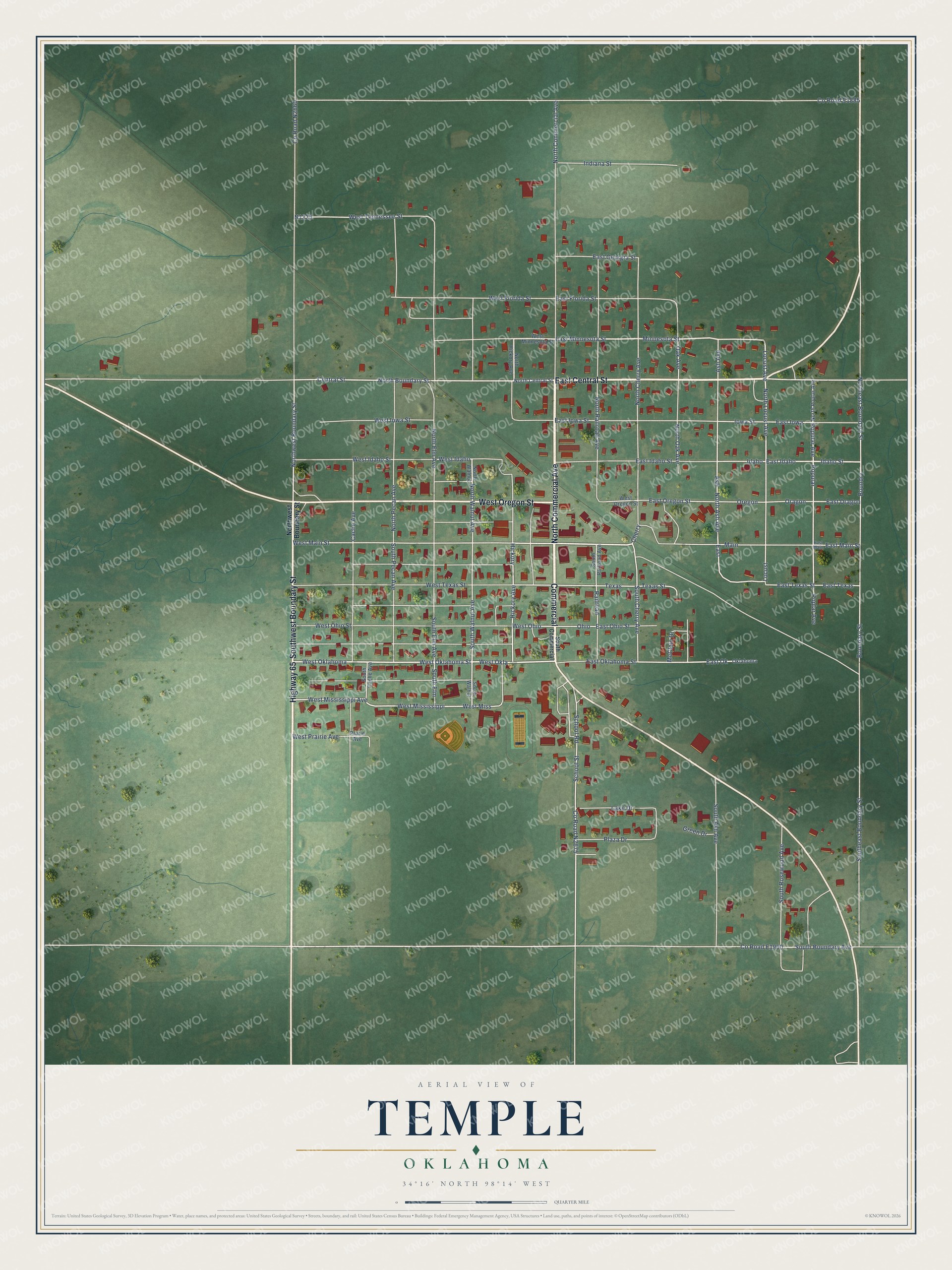 Watermarked full-map preview of Temple, Oklahoma